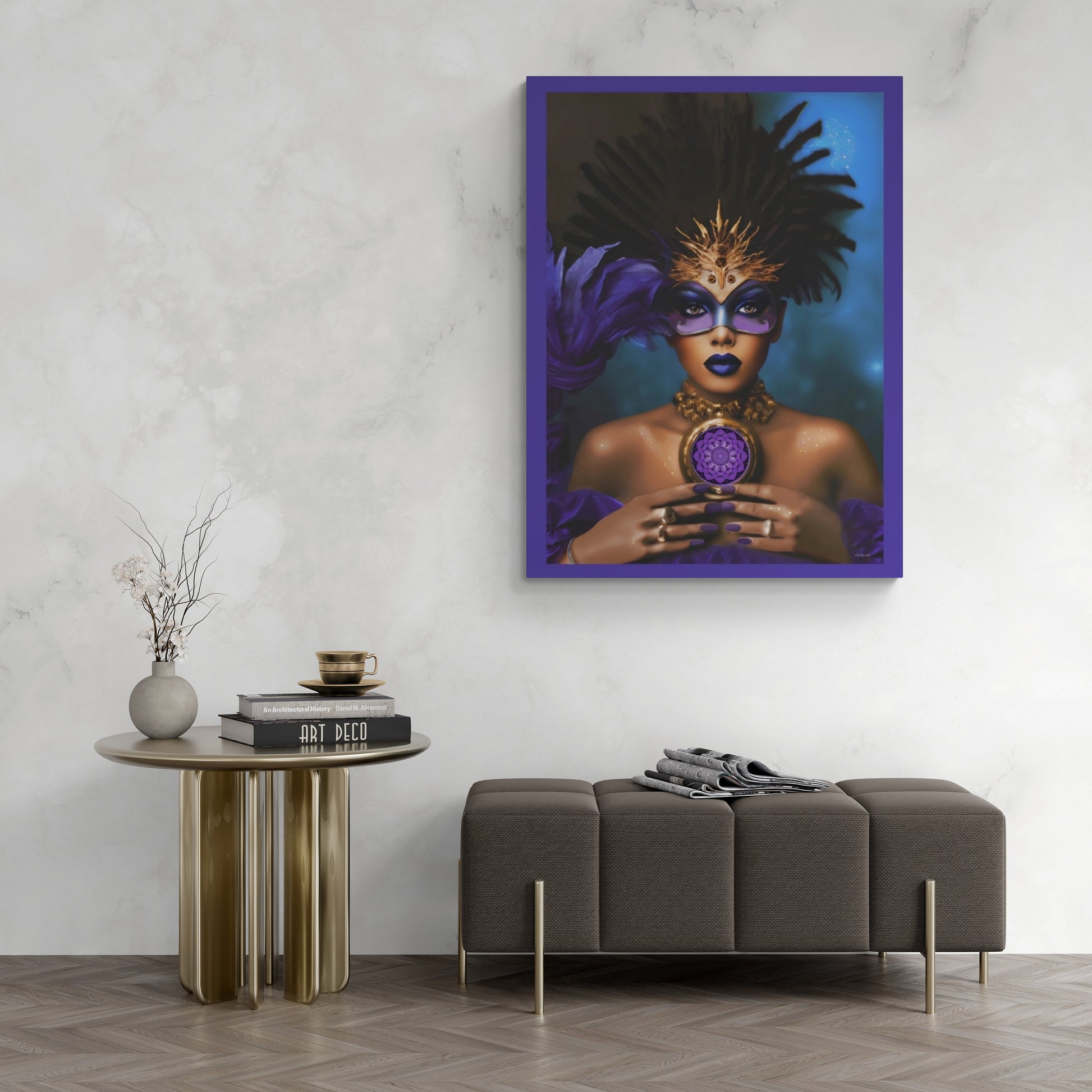black woman, goddess, wall art, wall art canvas, wall art dcor, fantasy art, wall art woman, mardi gras, purple, black girl magic, urban - LOLA VEGAS ART