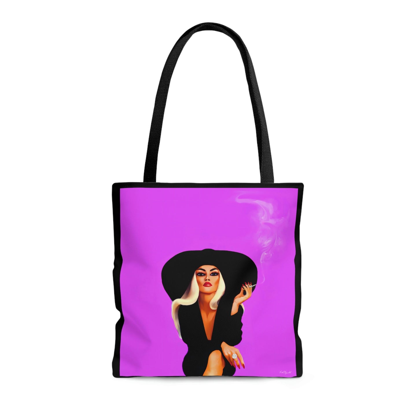 woman in hat, smoking cigarette, bag, canvas bag, tote bag, gifts for women, canvas shopper, reusable bag, shopping bag, tote bag for women - LOLA VEGAS ART