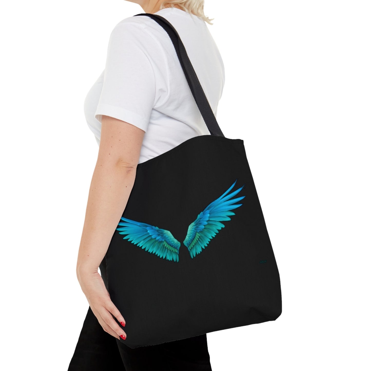 angel wings, turquoise, spiritual, canvas bag, tote bag, gifts for women, canvas shopper, reusable bag, shopping bag, tote bag for women - LOLA VEGAS ART