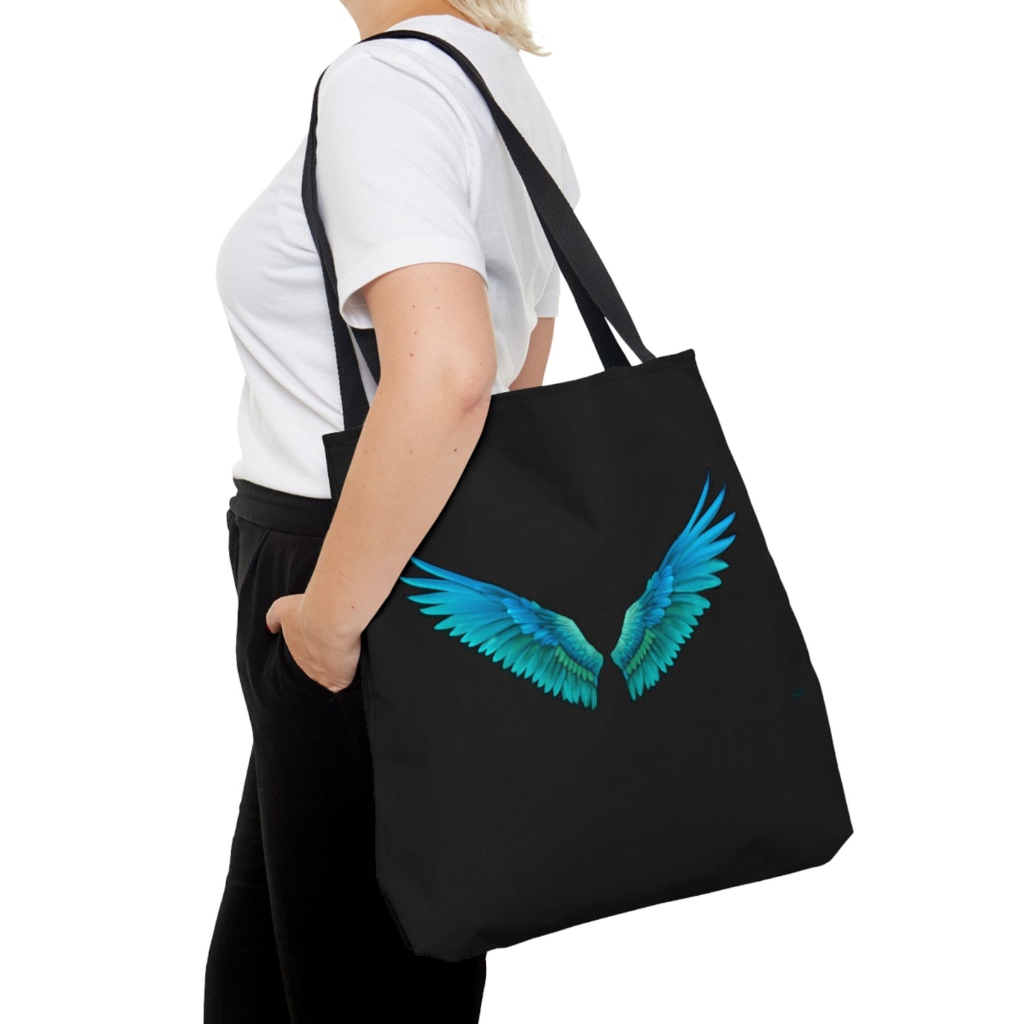 angel wings, turquoise, spiritual, canvas bag, tote bag, gifts for women, canvas shopper, reusable bag, shopping bag, tote bag for women - LOLA VEGAS ART