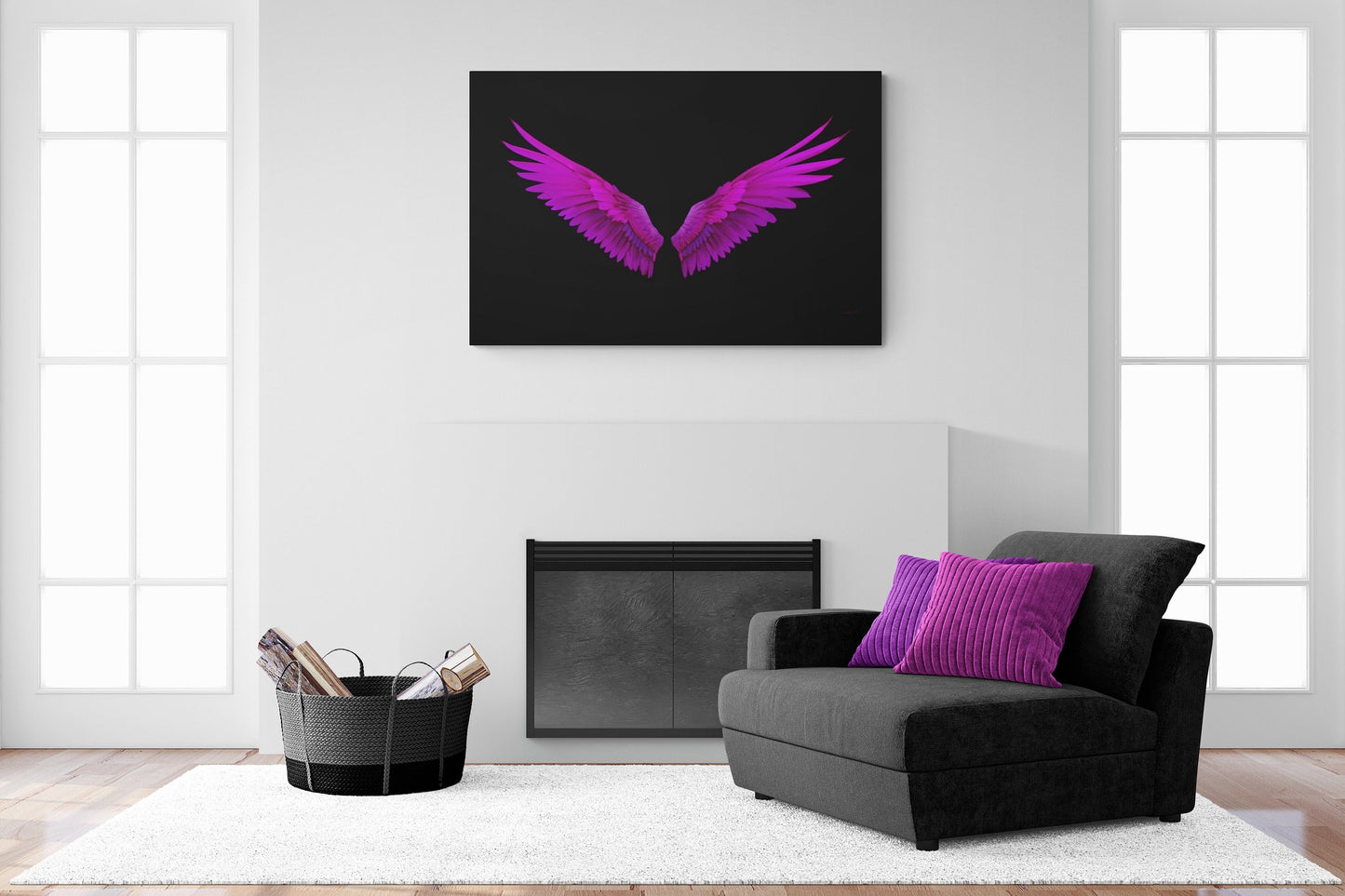 fuchsia angel wings, spiritual, wall art, wall art canvas, wall art dcor, room wall dcor, unique art, magenta wall art, religious art - LOLA VEGAS ART