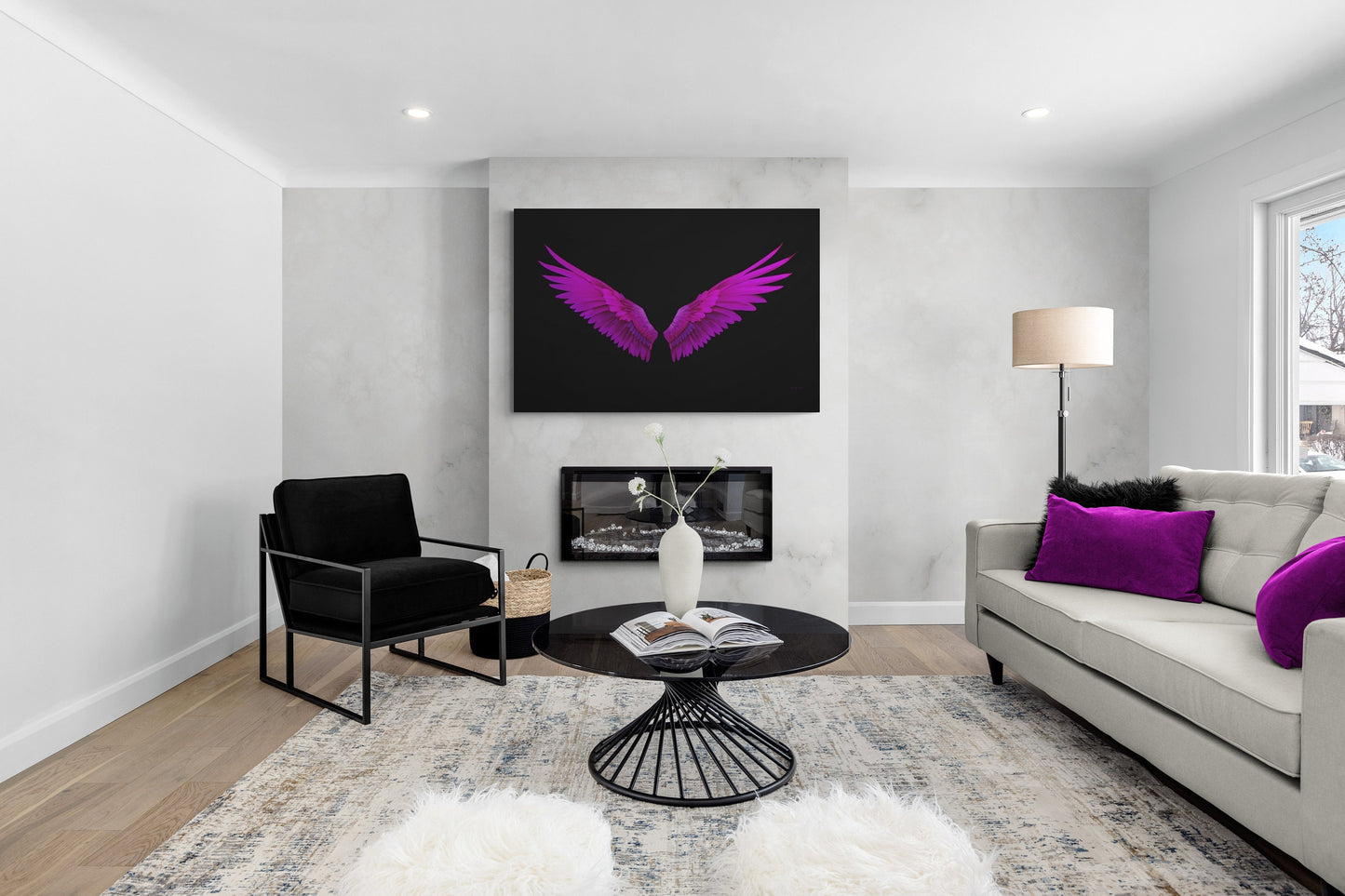 fuchsia angel wings, spiritual, wall art, wall art canvas, wall art dcor, room wall dcor, unique art, magenta wall art, religious art - LOLA VEGAS ART