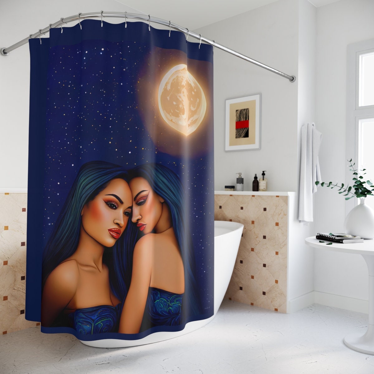 hawaiian woman, shower curtain, home accessories, bathroom decor, bathroom, home decor, housewarming gift, shower room decor - LOLA VEGAS ART