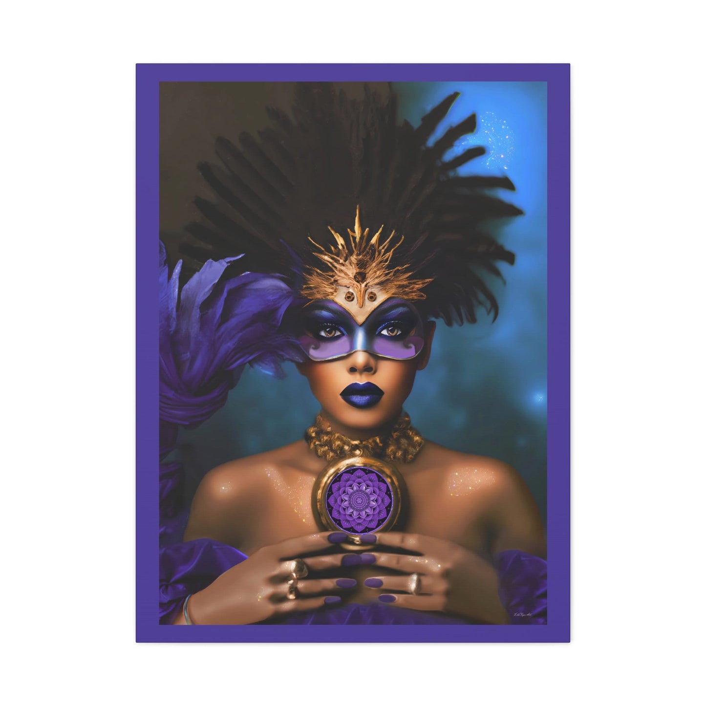black woman, goddess, wall art, wall art canvas, wall art dcor, fantasy art, wall art woman, mardi gras, purple, black girl magic, urban - LOLA VEGAS ART