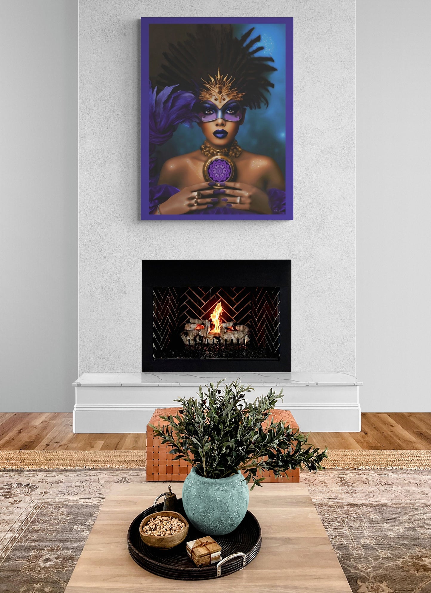 black woman, goddess, wall art, wall art canvas, wall art dcor, fantasy art, wall art woman, mardi gras, purple, black girl magic, urban - LOLA VEGAS ART