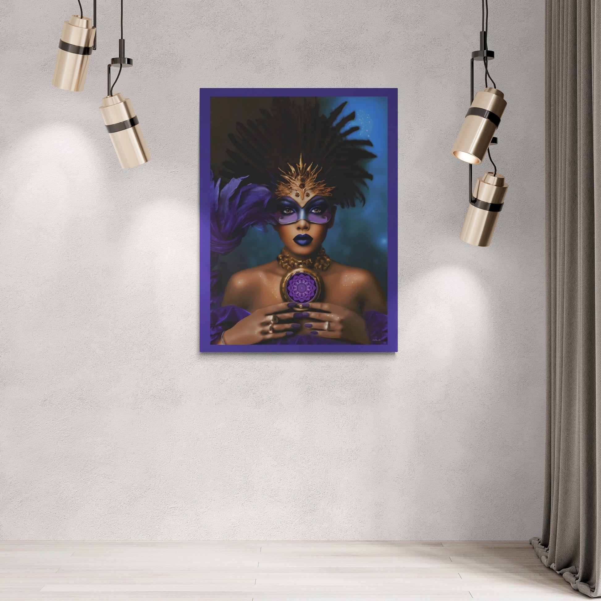 black woman, goddess, wall art, wall art canvas, wall art dcor, fantasy art, wall art woman, mardi gras, purple, black girl magic, urban - LOLA VEGAS ART