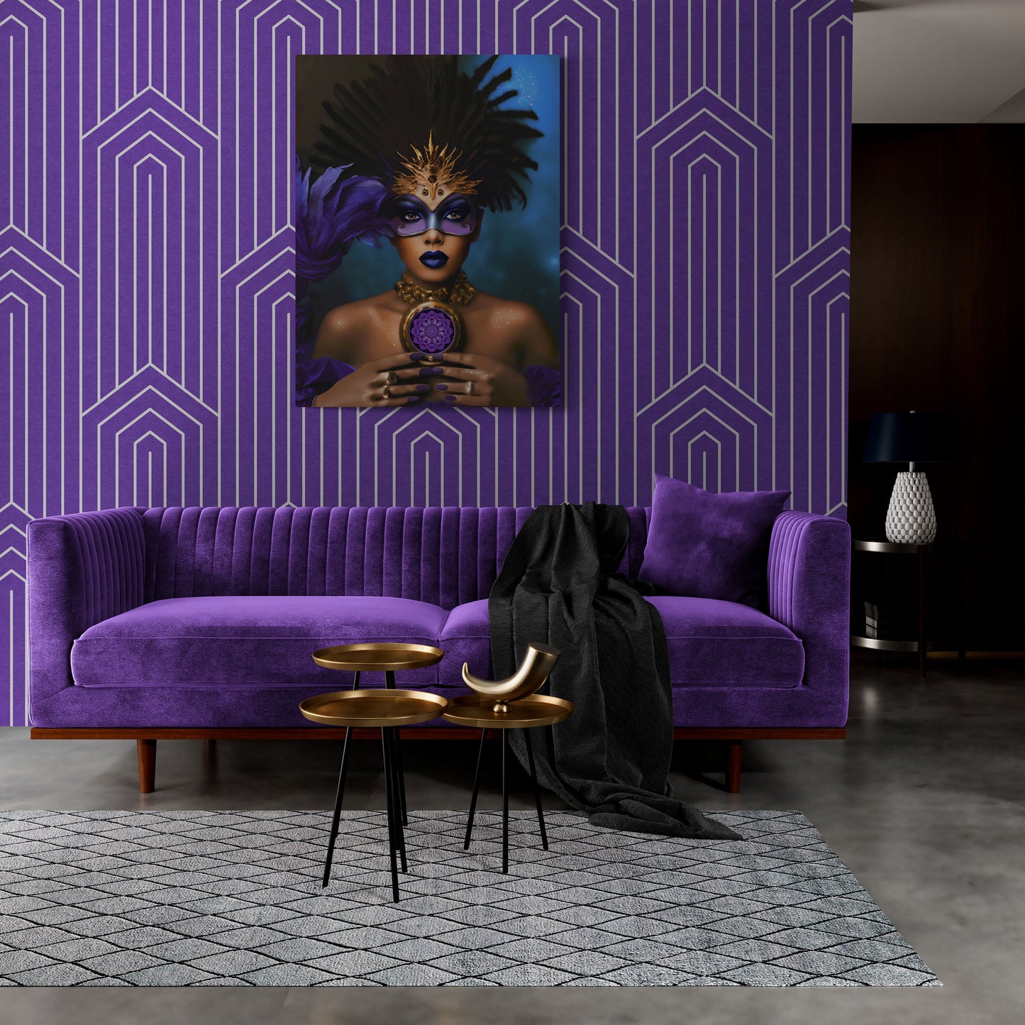 black woman, goddess, wall art, wall art canvas, wall art dcor, fantasy art, wall art woman, mardi gras, purple, black girl magic, urban - LOLA VEGAS ART