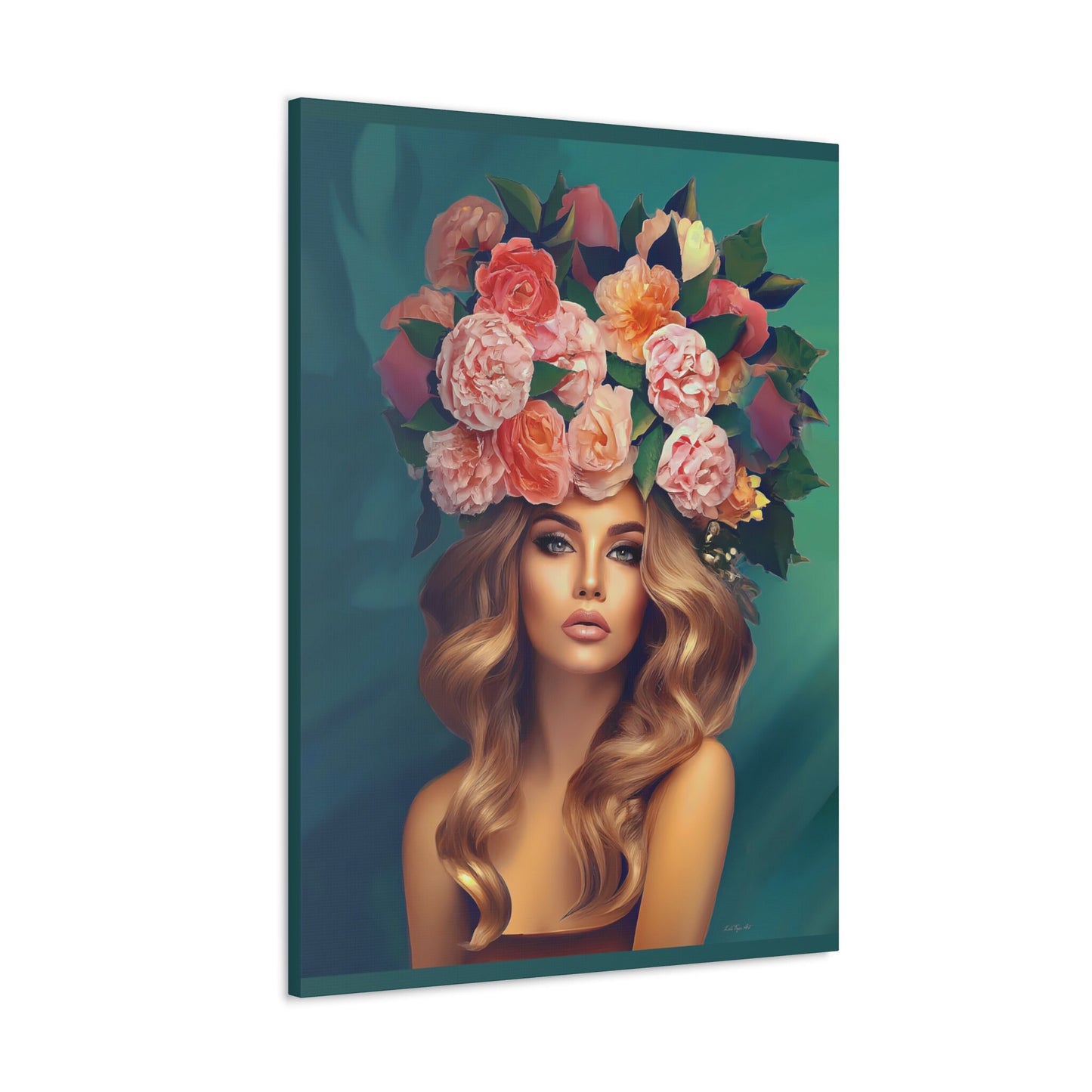 woman flowers in hair, wall art, wall art canvas, wall art dcor, wall art woman, boho, floral, feminine wall art, goddess, woman decor - LOLA VEGAS ART