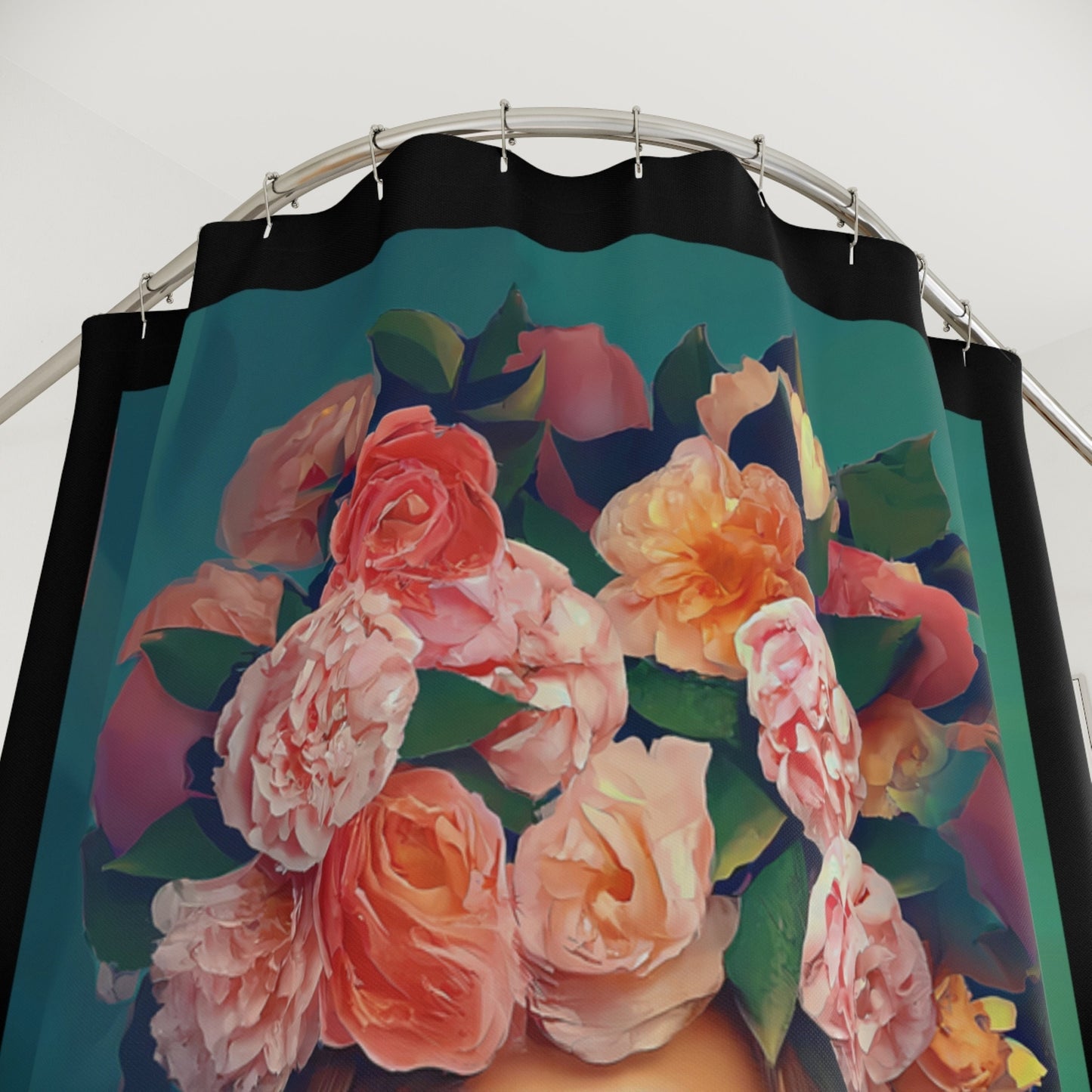 woman with flowers in hair, shower curtain, home accessories, bathroom dcor, bathroom, home dcor, housewarming gift, shower room decor - LOLA VEGAS ART