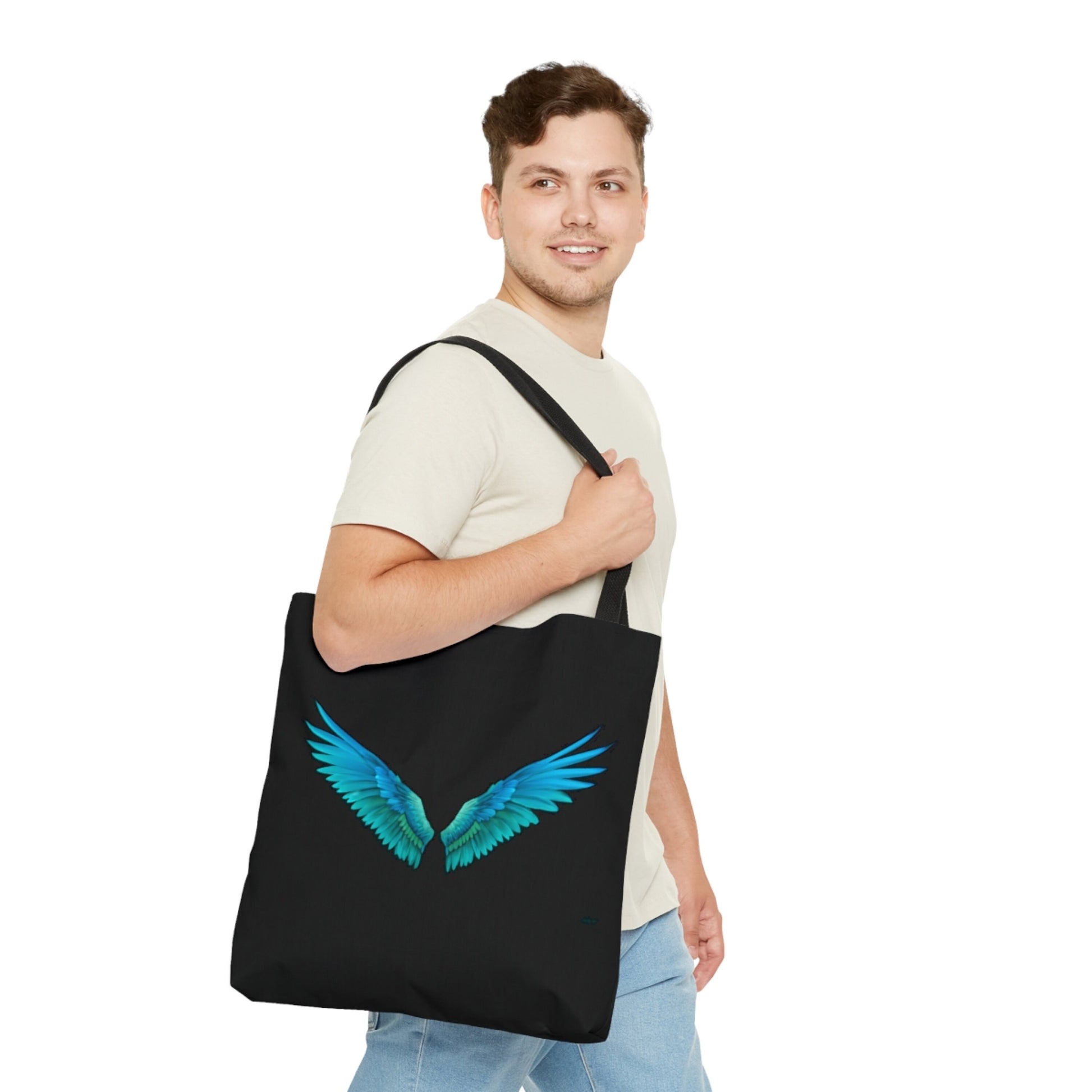angel wings, turquoise, spiritual, canvas bag, tote bag, gifts for women, canvas shopper, reusable bag, shopping bag, tote bag for women - LOLA VEGAS ART