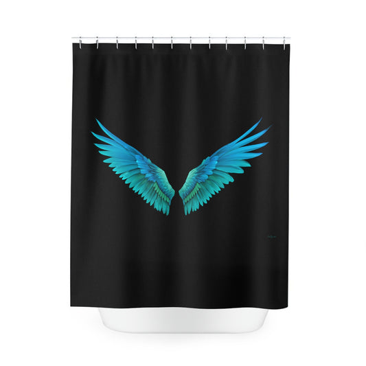 angel wings, turquoise, shower curtain, home accessories, bathroom dcor, bathroom, home dcor, housewarming gift, shower room decor - LOLA VEGAS ART