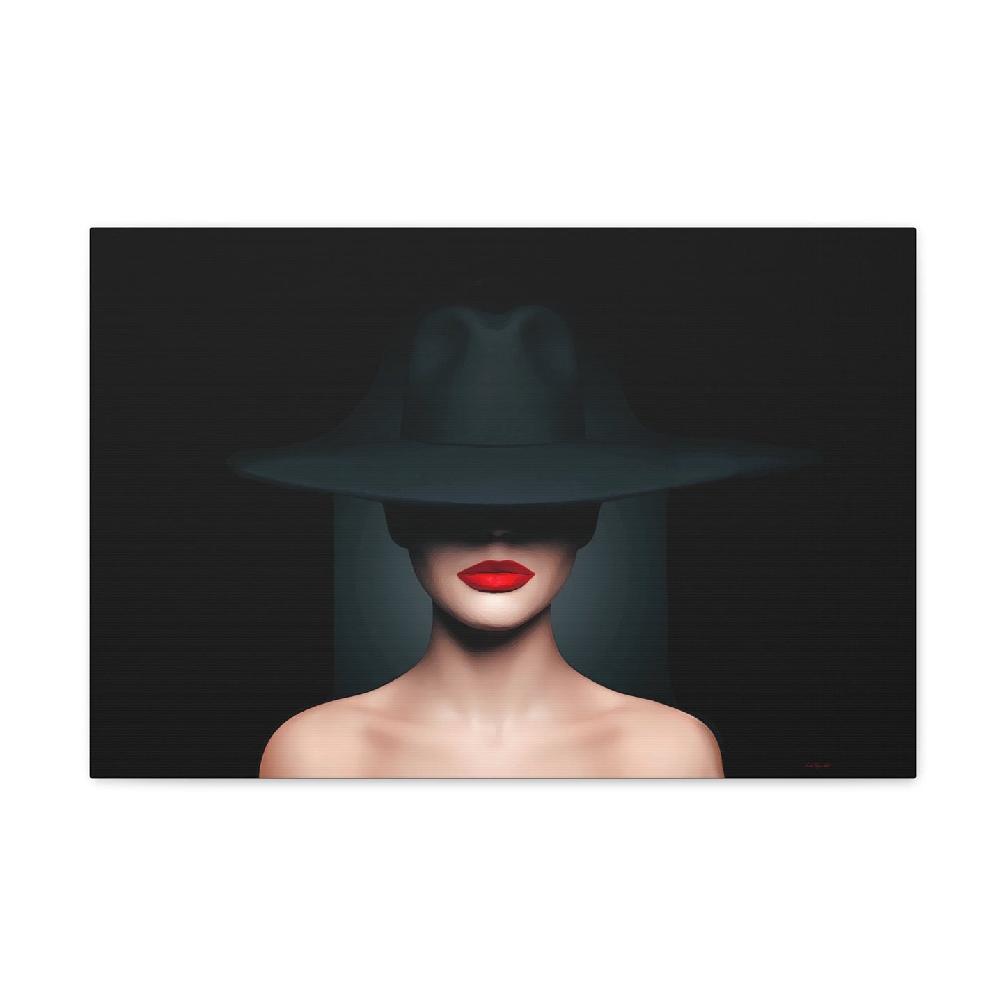 woman in hat, sexy, wall art, wall art canvas, wall art dcor, red lipstick, wall art woman, seductive, mysterious, fashion wall art - LOLA VEGAS ART