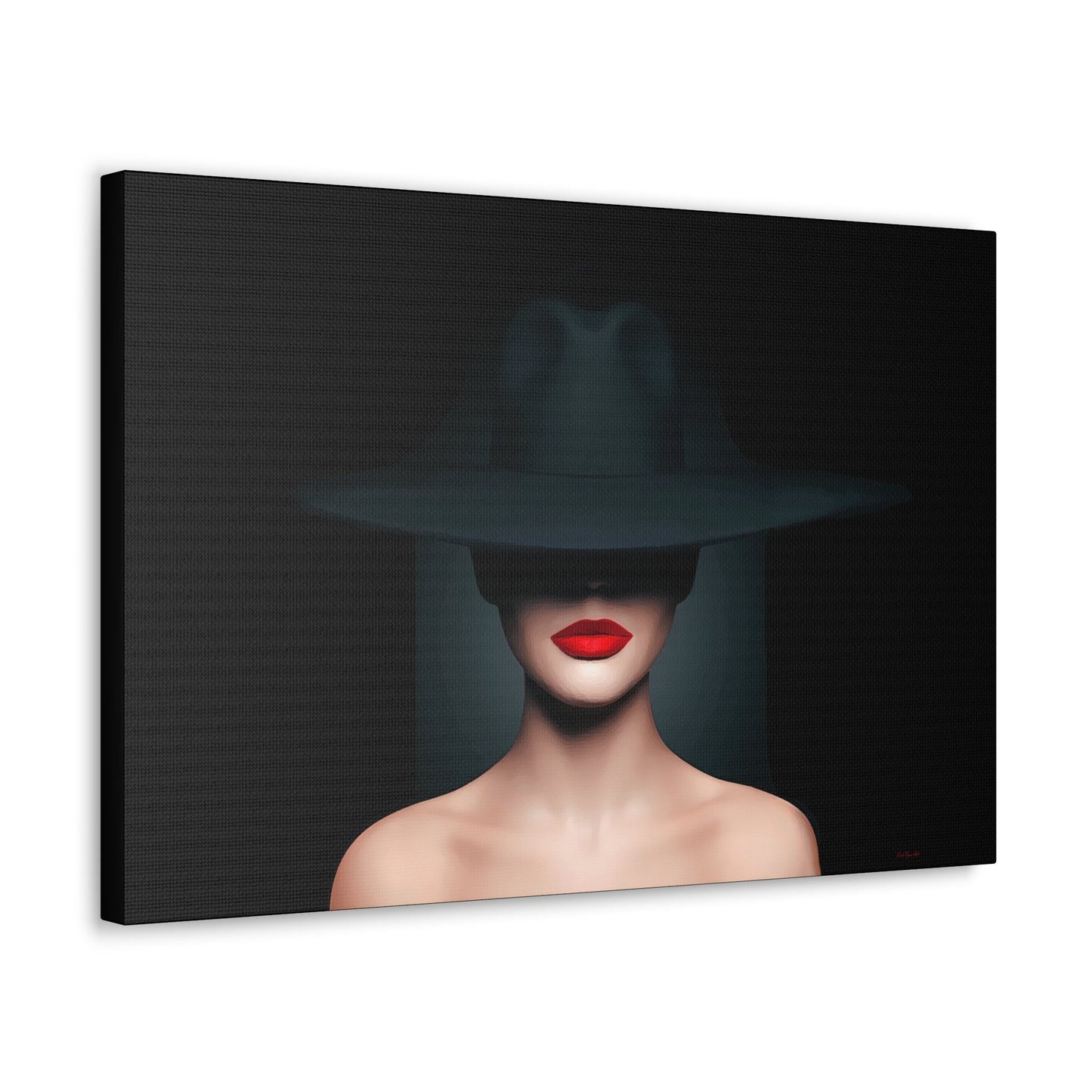 woman in hat, sexy, wall art, wall art canvas, wall art dcor, red lipstick, wall art woman, seductive, mysterious, fashion wall art - LOLA VEGAS ART