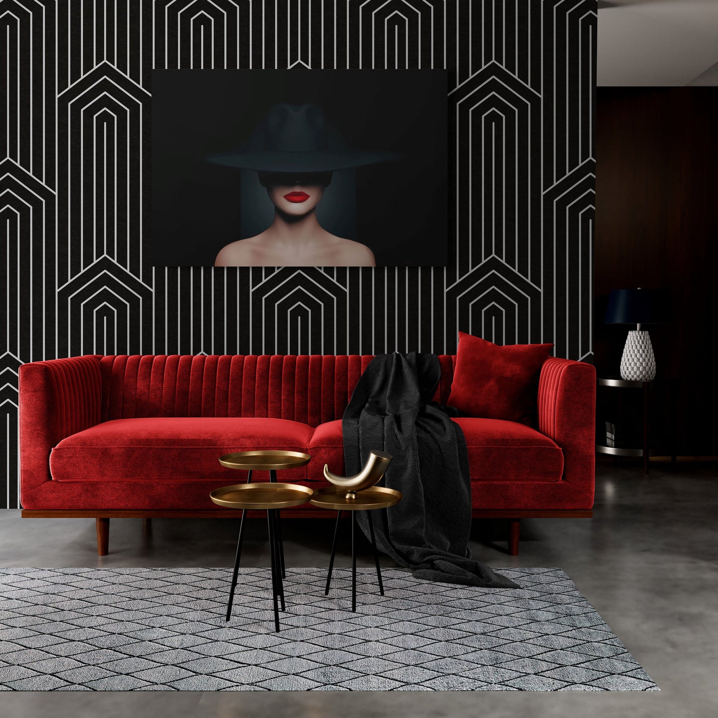 woman in hat, sexy, wall art, wall art canvas, wall art dcor, red lipstick, wall art woman, seductive, mysterious, fashion wall art - LOLA VEGAS ART