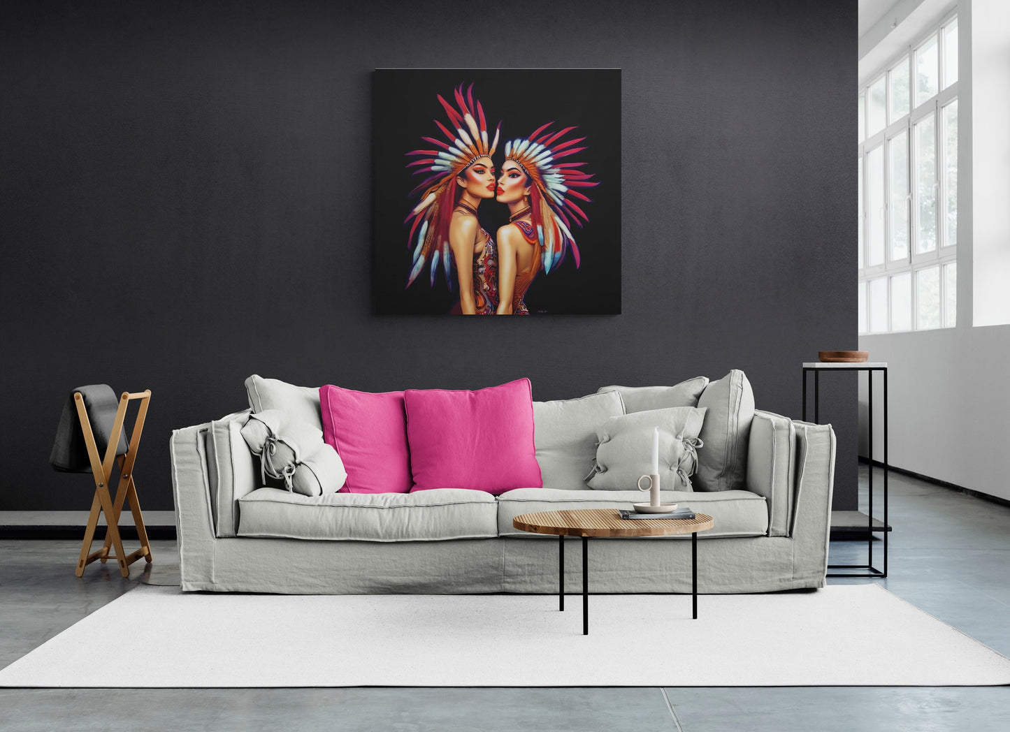 two princesses wall art, wall art canvas, wall art decor, indigenous, feather headdress, southwestern art - LOLA VEGAS ART