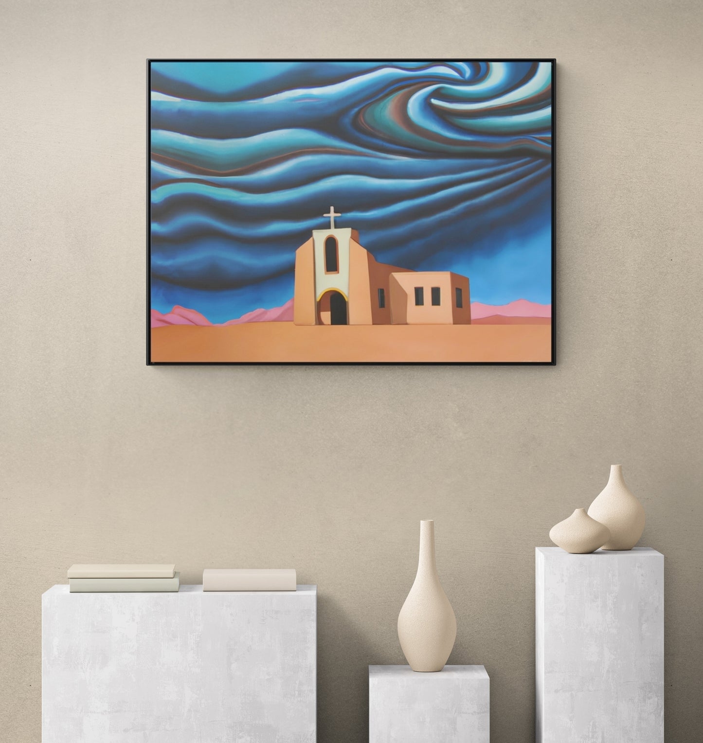 church, desert, stormy, wall art in frame, wall art framed, wall art canvas with frame, wall art living room framed, wall art canvas framed - LOLA VEGAS ART