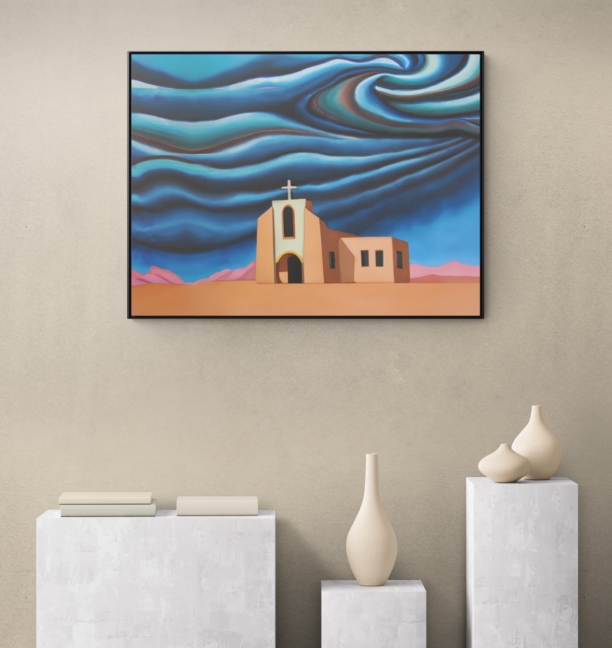 church, desert, stormy, wall art in frame, wall art framed, wall art canvas with frame, wall art living room framed, wall art canvas framed - LOLA VEGAS ART
