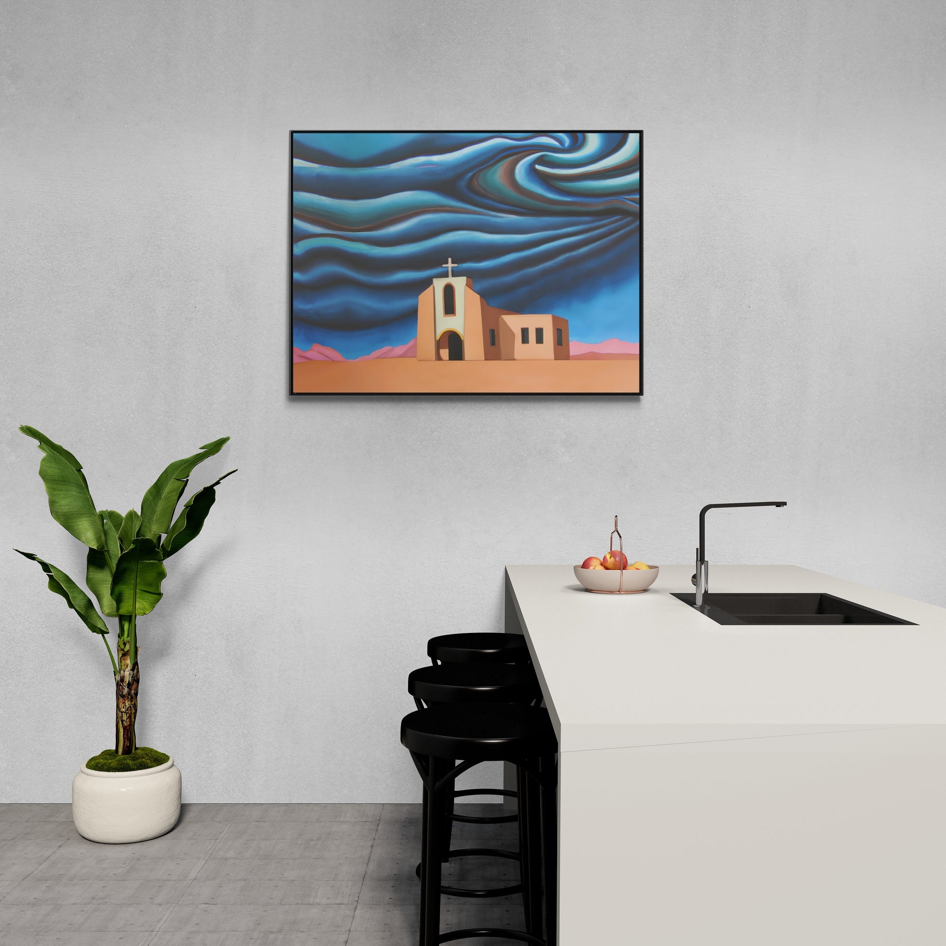 church, desert, stormy, wall art in frame, wall art framed, wall art canvas with frame, wall art living room framed, wall art canvas framed - LOLA VEGAS ART