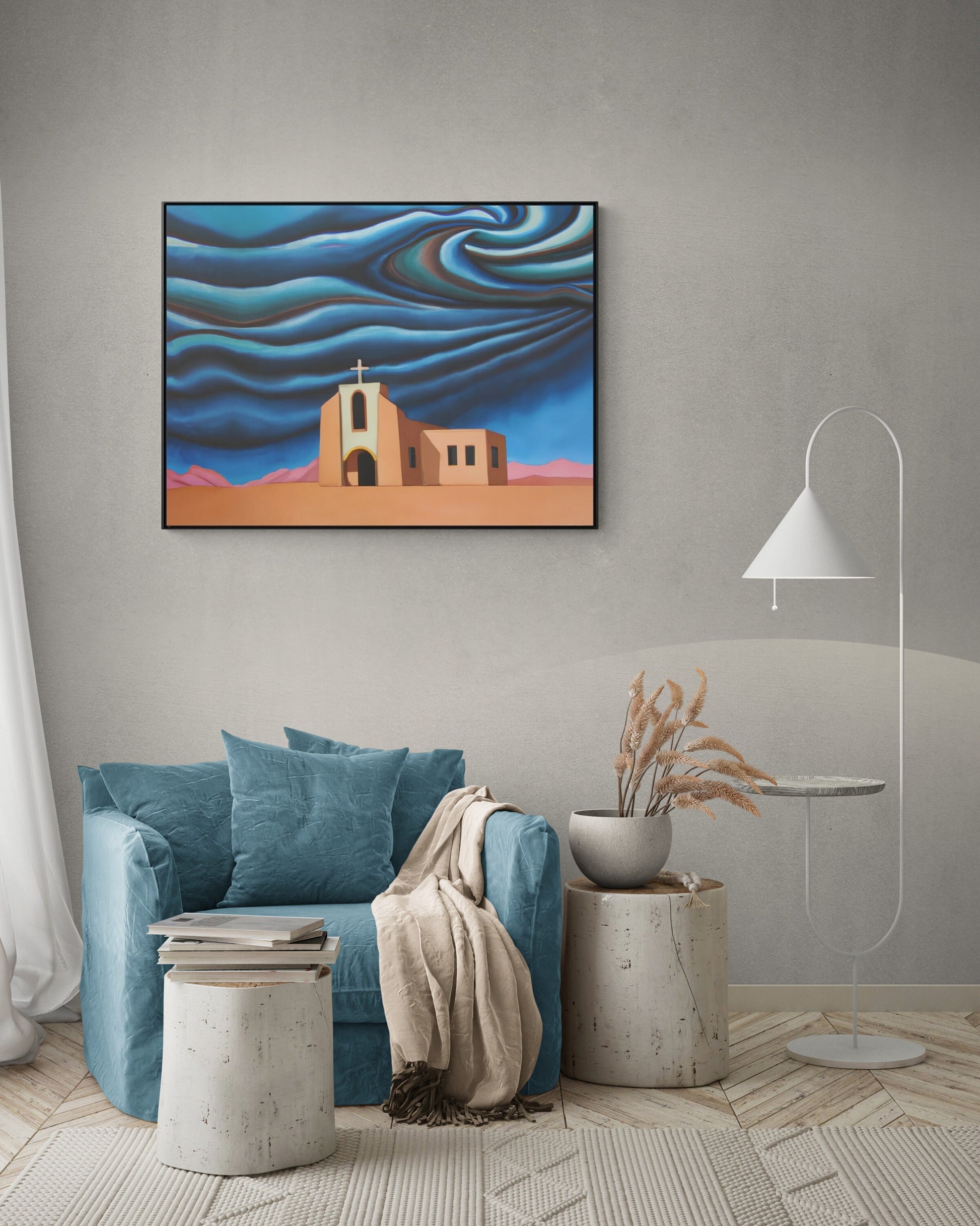 church, desert, stormy, wall art in frame, wall art framed, wall art canvas with frame, wall art living room framed, wall art canvas framed - LOLA VEGAS ART