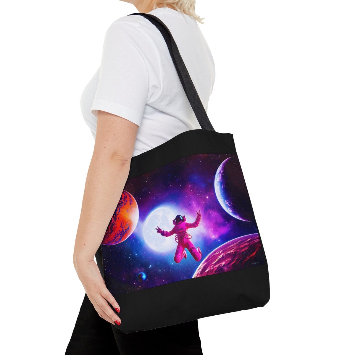 female astronaut, galaxy, bag, canvas bag, tote bag, gifts for women, canvas shopper, reusable bag, shopping bag, tote bag for women - LOLA VEGAS ART