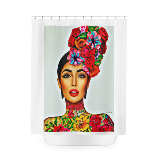 latina, flowers, tattoos, shower curtain, home accessories, bathroom dcor, bathroom, home dcor, housewarming gift, shower room decor - LOLA VEGAS ART