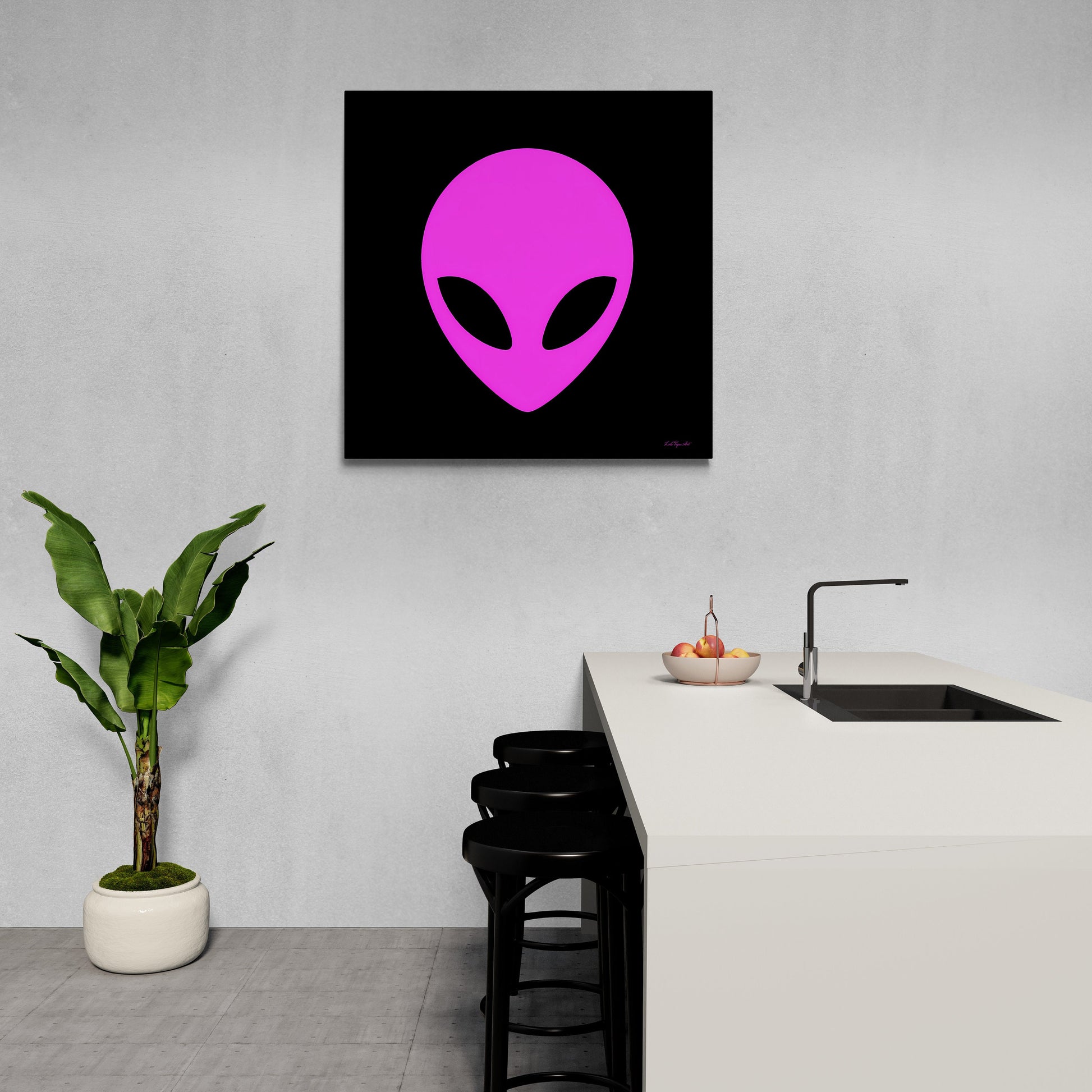 pink alien, extraterrestrial, wall art, wall art canvas, wall art dcor, room wall dcor, unique, quirky, large wall art, e.t., et, space - LOLA VEGAS ART