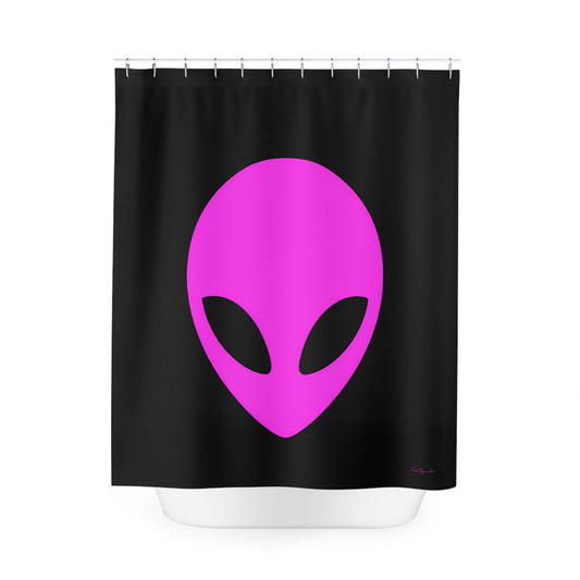 pink alien, shower curtain, home accessories, bathroom dcor, bathroom, home dcor, housewarming gift, shower room decor, extraterrestrial - LOLA VEGAS ART