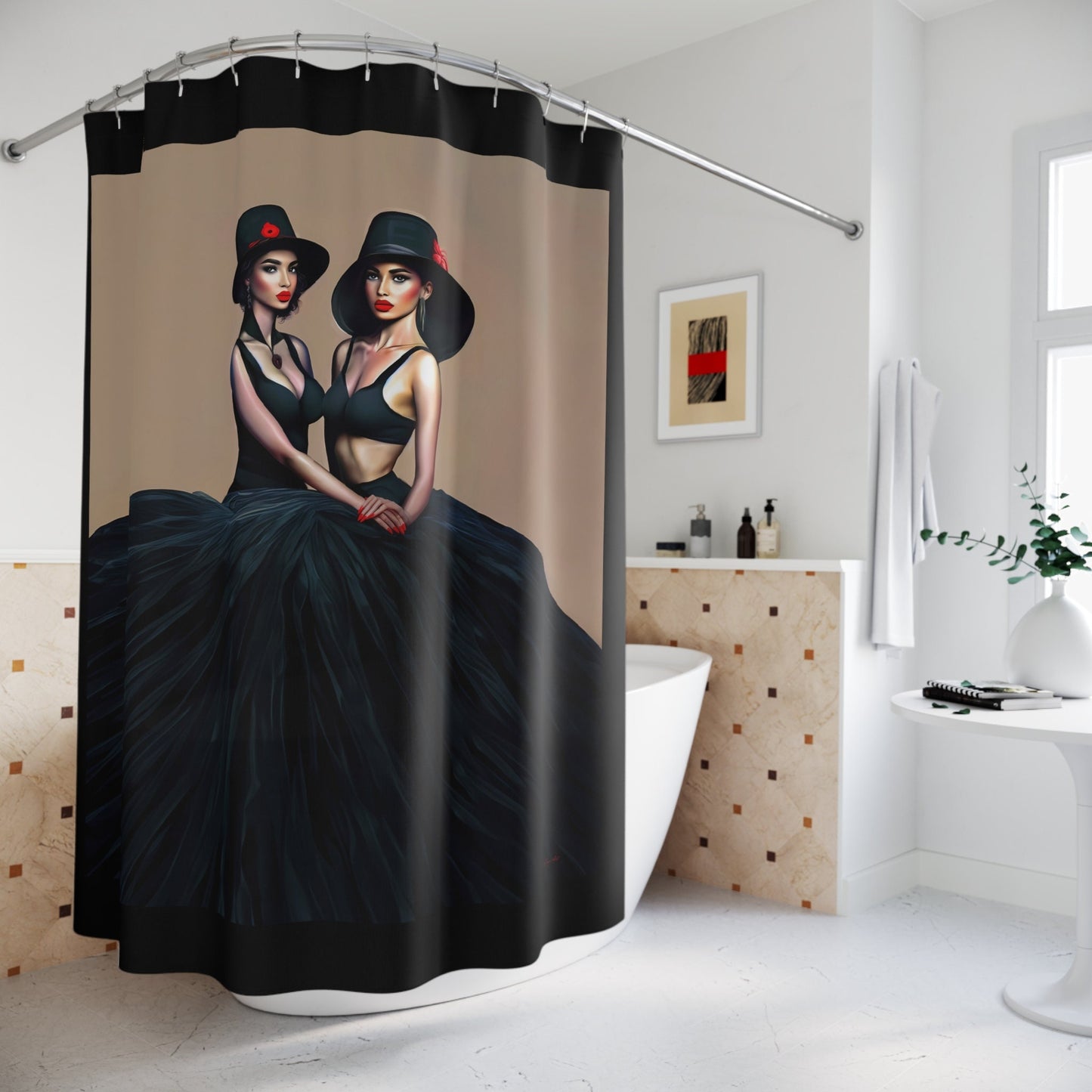 latina, fashion, shower curtain, home accessories, bathroom decor, bathroom, home decor, housewarming gift, shower room decor - LOLA VEGAS ART