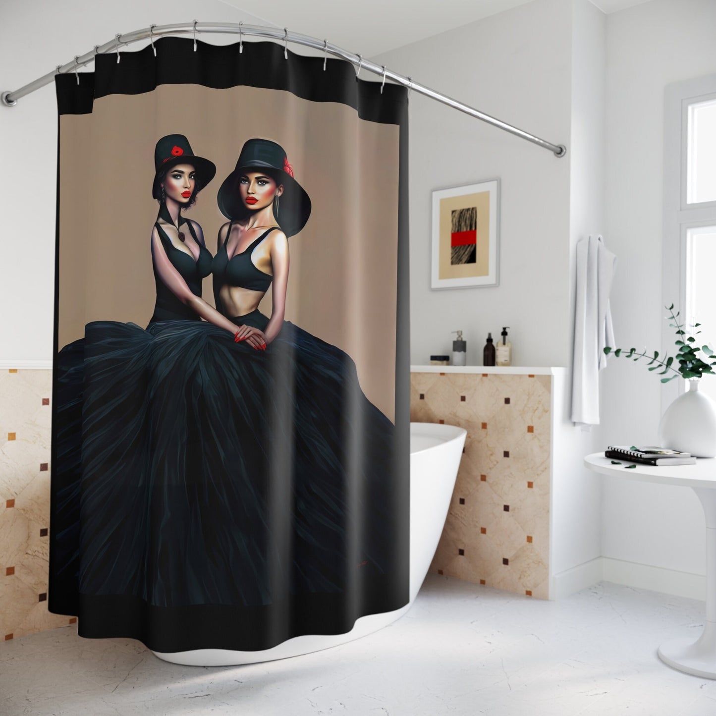 latina, fashion, shower curtain, home accessories, bathroom décor, bathroom, home décor, housewarming gift, shower room decor - LOLA VEGAS ART