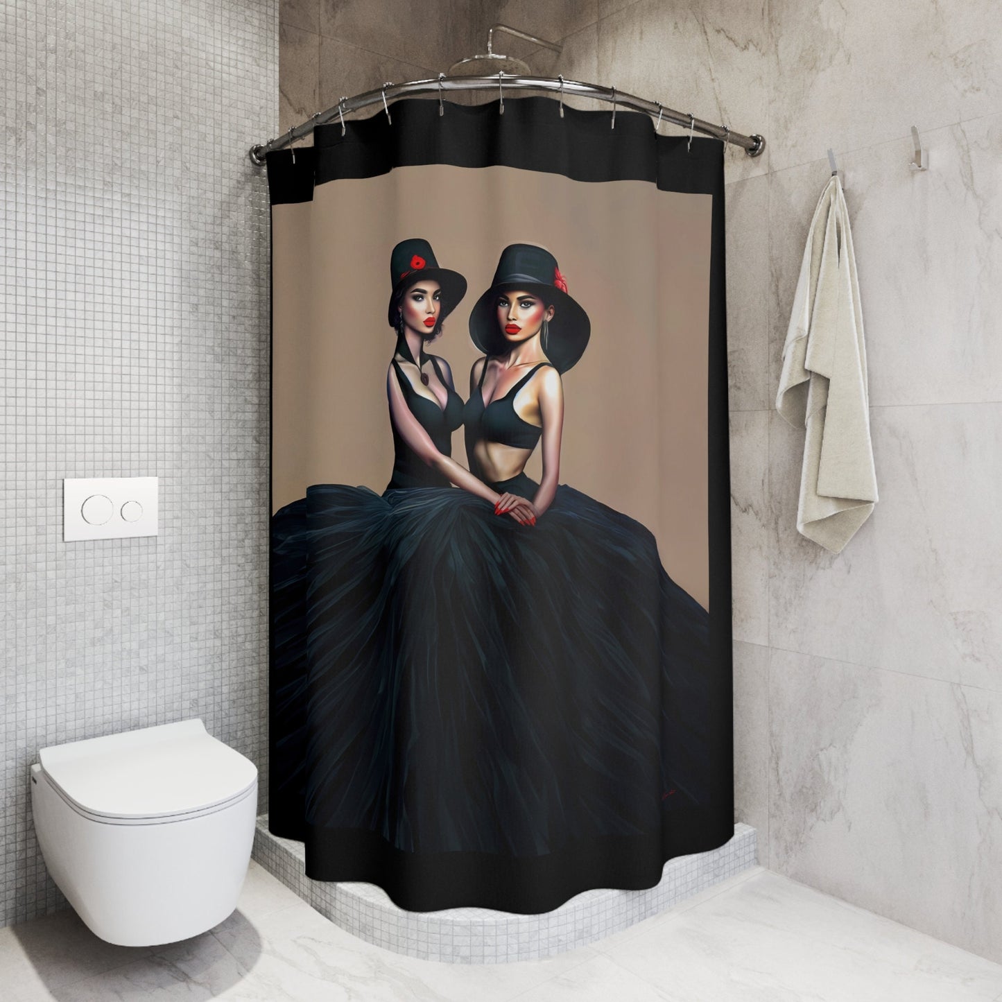 latina, fashion, shower curtain, home accessories, bathroom decor, bathroom, home decor, housewarming gift, shower room decor - LOLA VEGAS ART