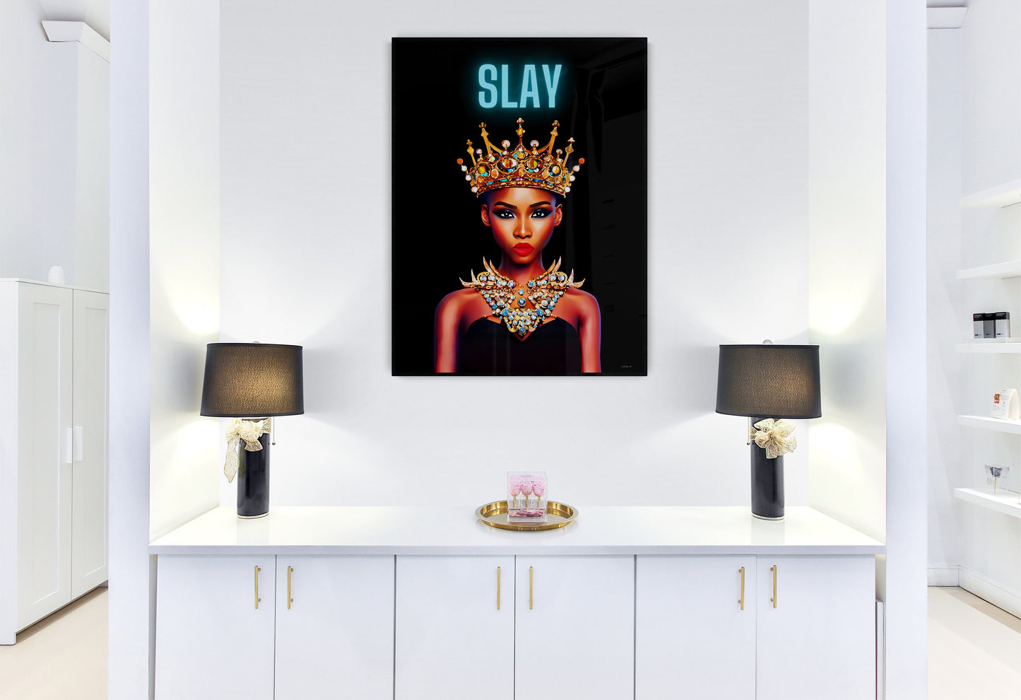 black girl magic, queen, african american, crown, wall art, wall art canvas, wall art dcor, glamour, beauty, fashion, goddess, black woman - LOLA VEGAS ART