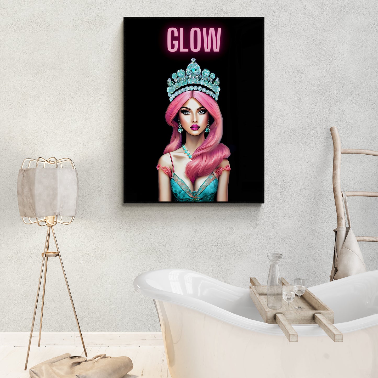 pink haired queen with crown, wall art, wall art canvas, wall art dcor, wall art woman, wall art girl, beauty art, fashion art, teen gift - LOLA VEGAS ART