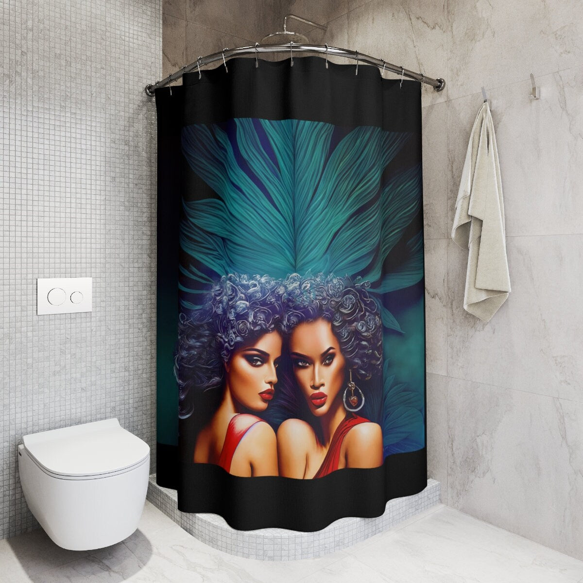 black women,shower curtain, home accessories, bathroom decor, bathroom, home decor, housewarming gift, shower room decor - LOLA VEGAS ART
