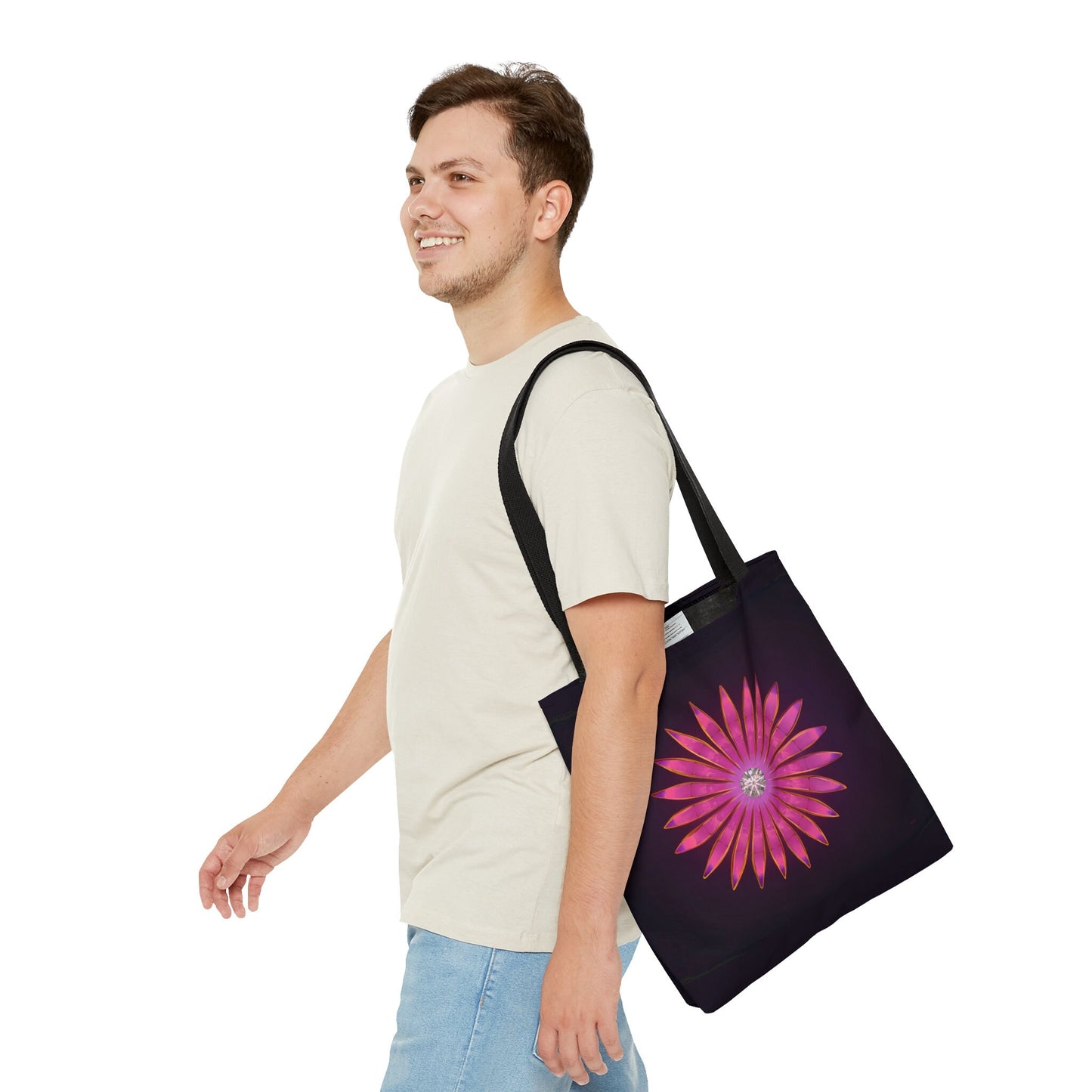 fuchsia diamond sunburst, bag, canvas bag, tote bag, gifts for women, oversized canvas bag, reusable bag, shopping bag, tote bag for women - LOLA VEGAS ART