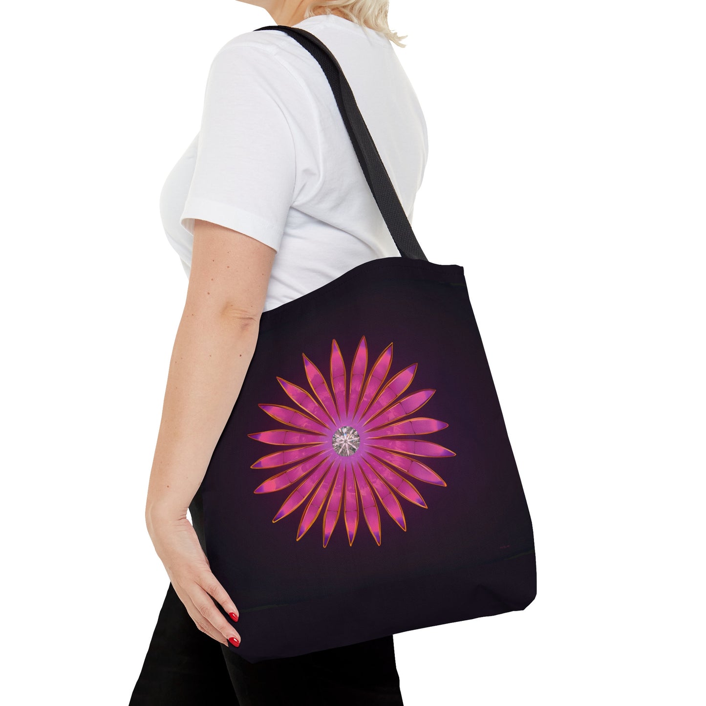 fuchsia diamond sunburst, bag, canvas bag, tote bag, gifts for women, oversized canvas bag, reusable bag, shopping bag, tote bag for women - LOLA VEGAS ART