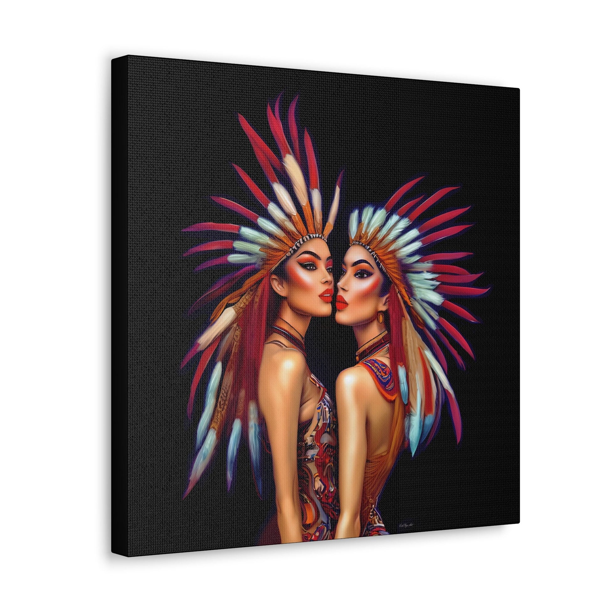 two princesses wall art, wall art canvas, wall art decor, indigenous, feather headdress, southwestern art - LOLA VEGAS ART