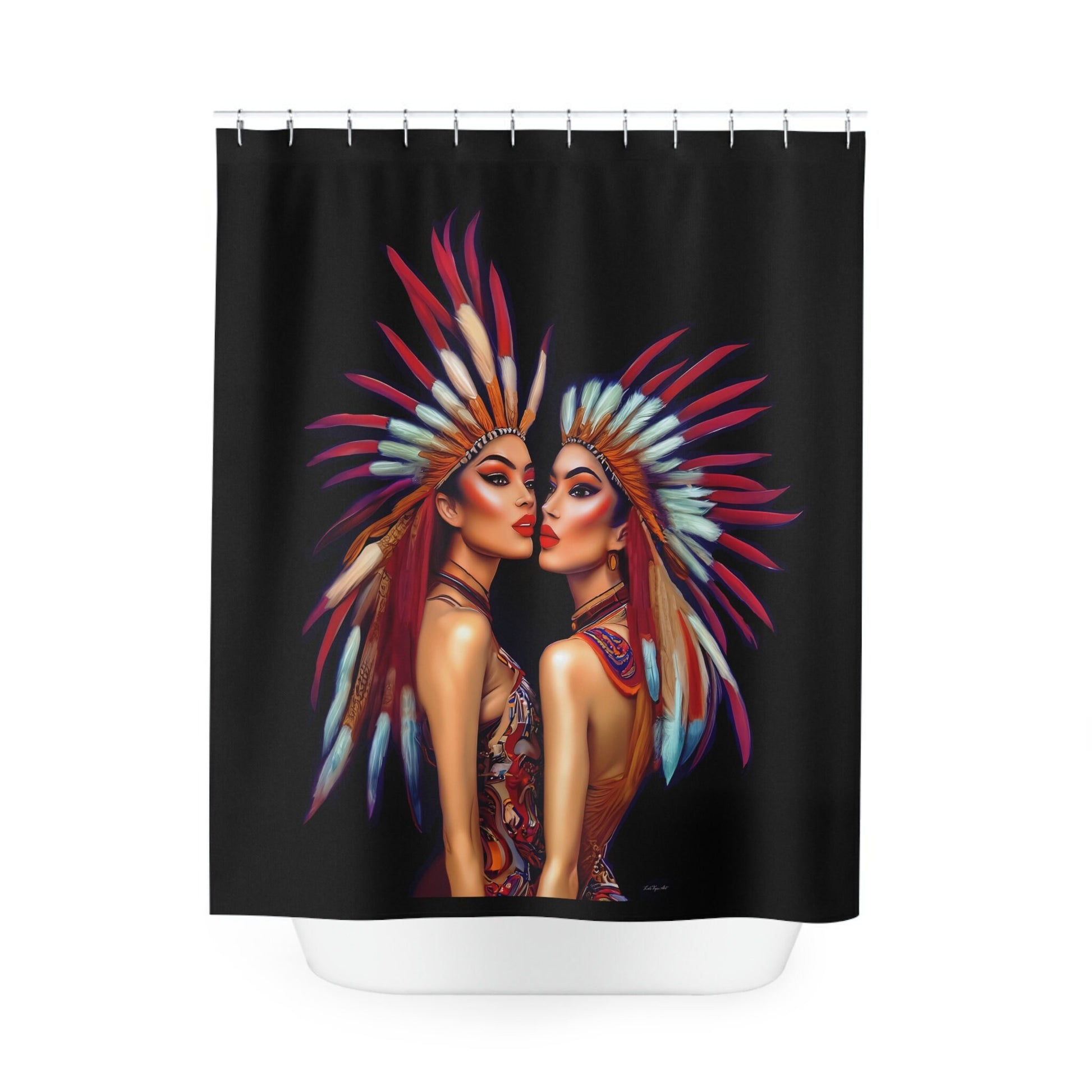 native american women, shower curtain, home accessories, bathroom dcor, bathroom, home dcor, housewarming gift, shower room decor, india - LOLA VEGAS ART
