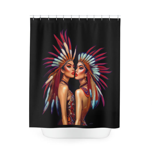 native american women, shower curtain, home accessories, bathroom dcor, bathroom, home dcor, housewarming gift, shower room decor, india - LOLA VEGAS ART