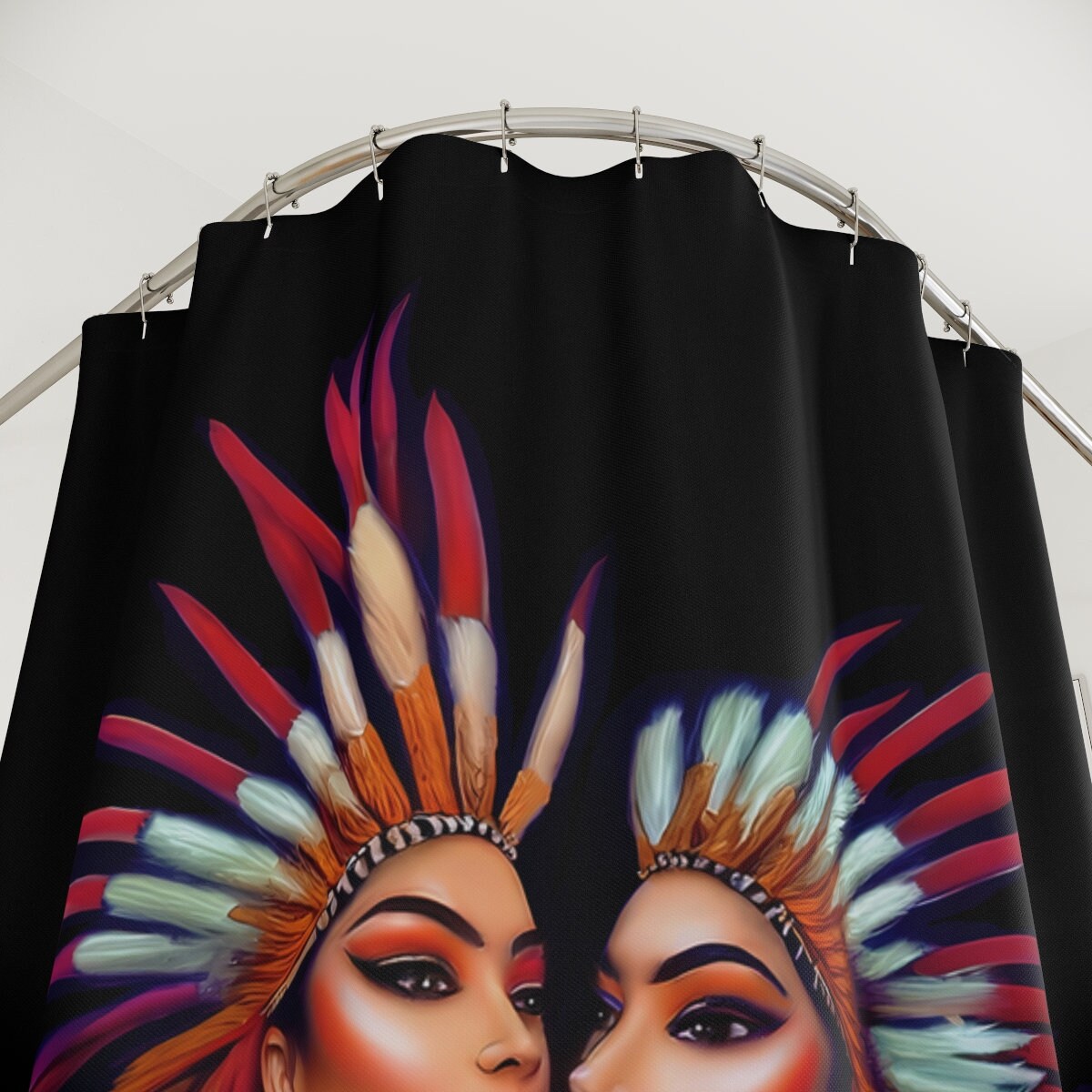 native american women, shower curtain, home accessories, bathroom dcor, bathroom, home dcor, housewarming gift, shower room decor, india - LOLA VEGAS ART