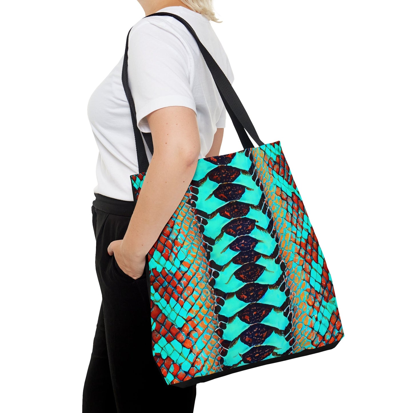 turquoise python snake print, bag, canvas bag, tote bag, gifts for women, oversized bag, reusable bag, shopping bag, tote bag for women - LOLA VEGAS ART