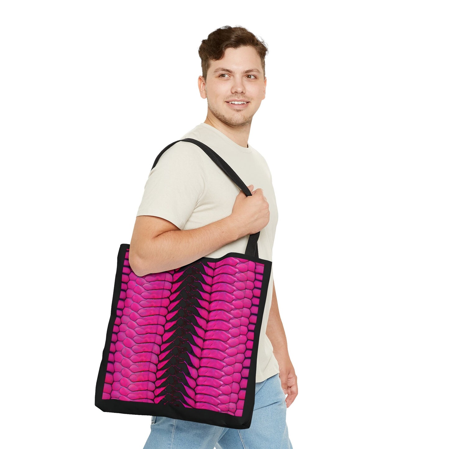 hot pink python snake skin print bag, canvas bag, tote bag, gifts for women, oversized bag, reusable bag, shopping bag, tote bag for women - LOLA VEGAS ART
