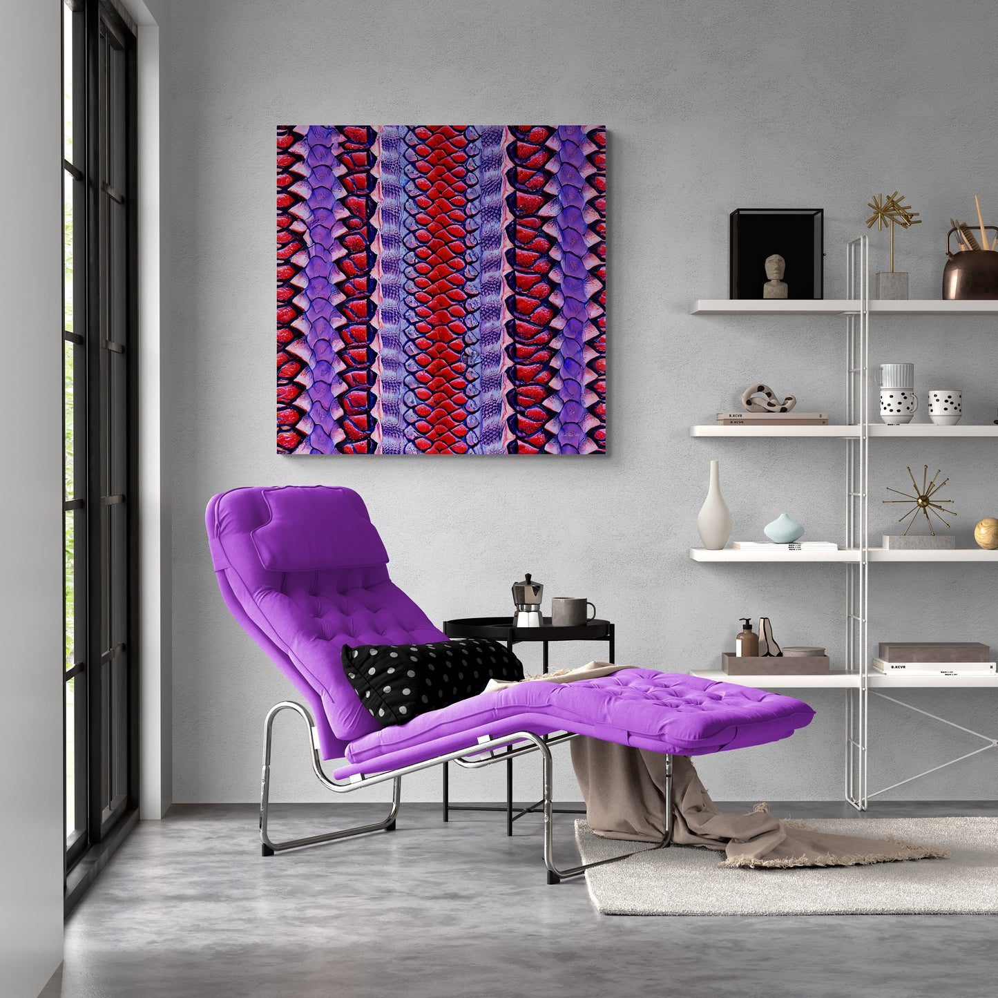 red and purple python snake skin canvas wall print, - LOLA VEGAS ART