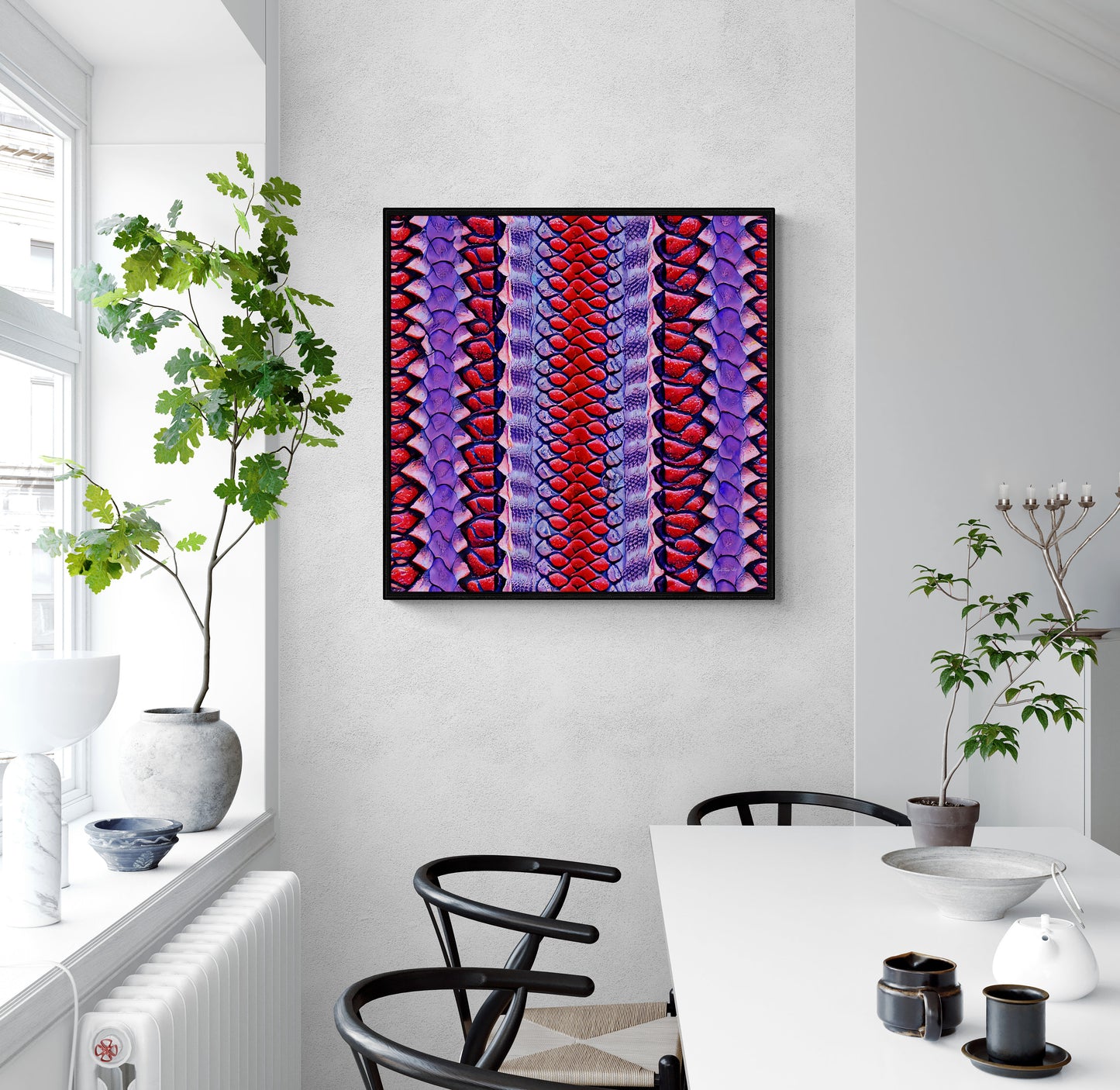 red and purple python snake skin print framed canvas wall art, wall art in frame, wall art framed, wall art canvas with frame, animal art - LOLA VEGAS ART