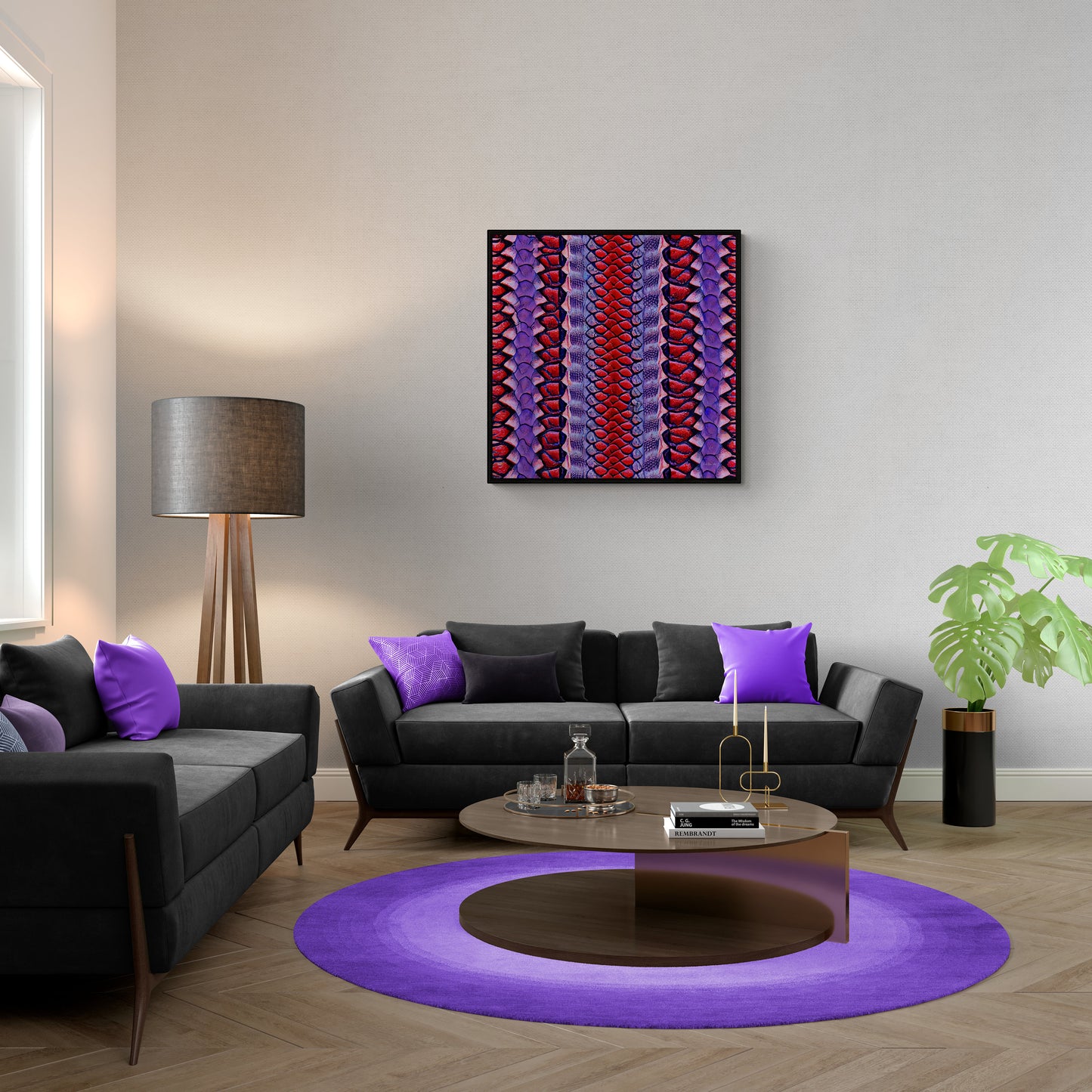 red and purple python snake skin print framed canvas wall art, wall art in frame, wall art framed, wall art canvas with frame, animal art - LOLA VEGAS ART