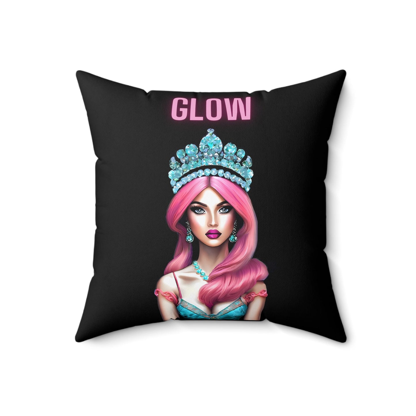 queen, pink hair, crown, decorative pillow, living room pillow, bedroom pillow, throw pillow, pillows, decorative pillows, accent pillow - LOLA VEGAS ART