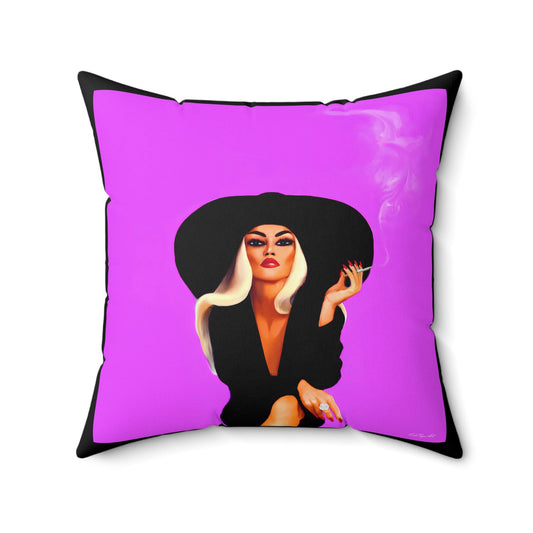 woman in hat, smoking, decorative pillow, living room pillow, bedroom pillow, throw pillow, pillows, decorative pillows, accent pillow - LOLA VEGAS ART