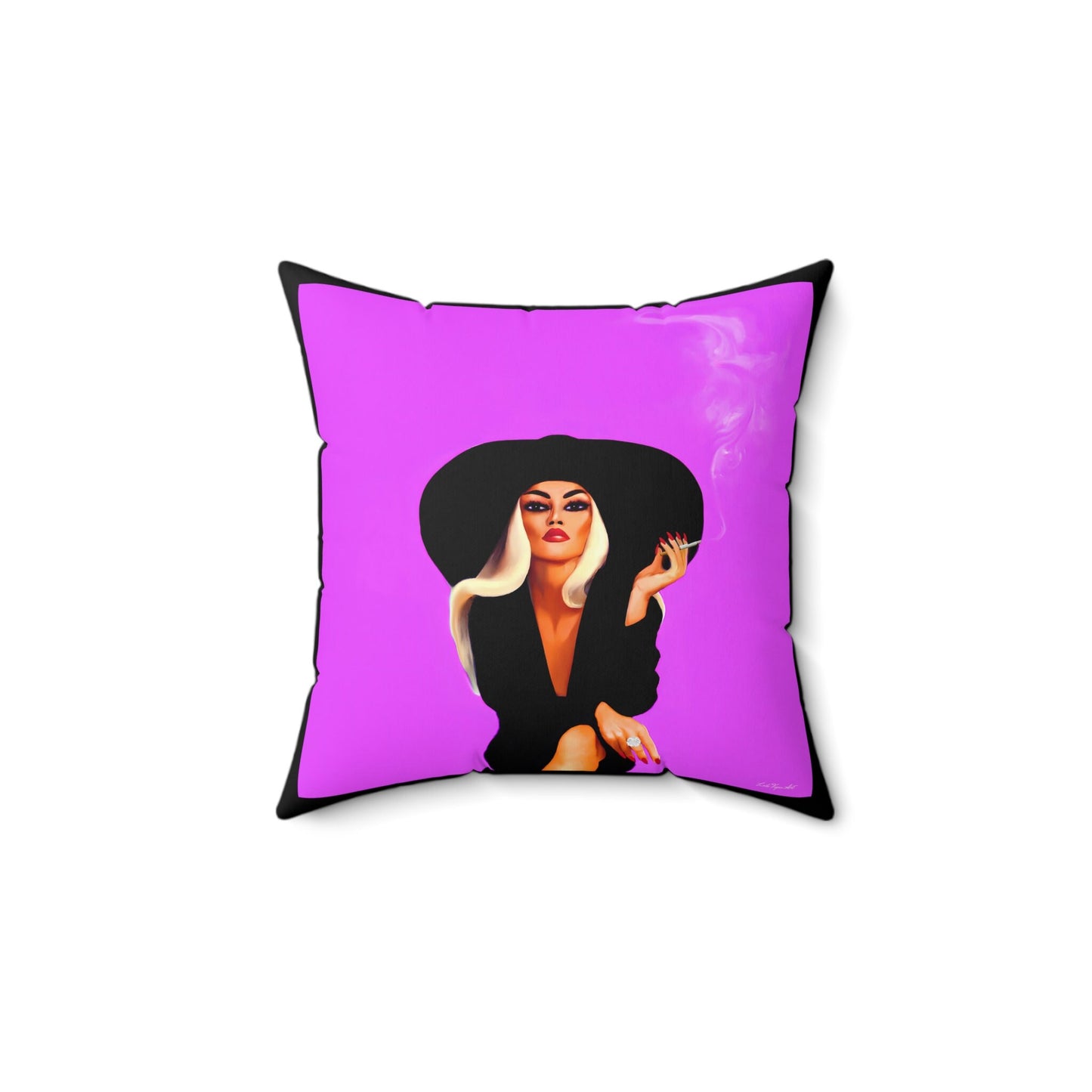 woman in hat, smoking, decorative pillow, living room pillow, bedroom pillow, throw pillow, pillows, decorative pillows, accent pillow - LOLA VEGAS ART