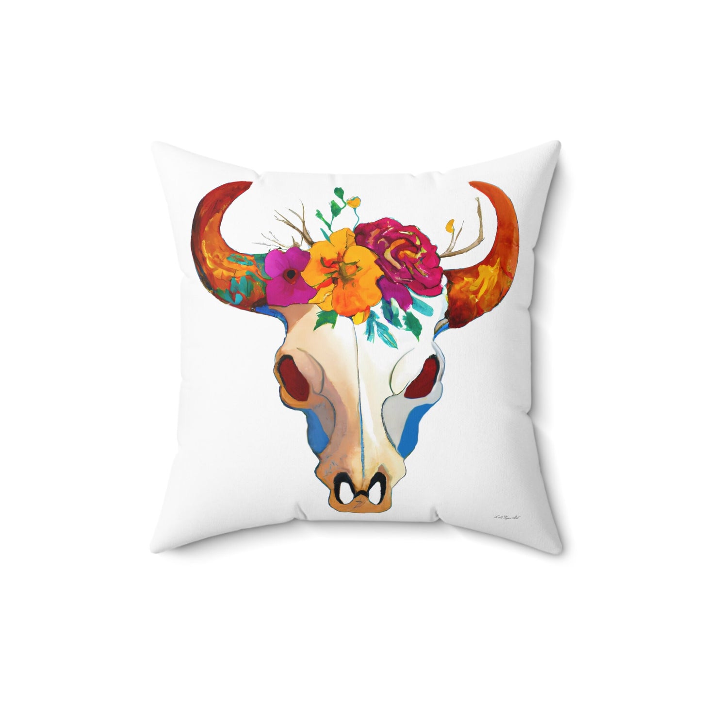 cow skull, flowers, decorative pillow, living room pillow, bedroom pillow, throw pillow, pillows, decorative pillows, accent pillow - LOLA VEGAS ART