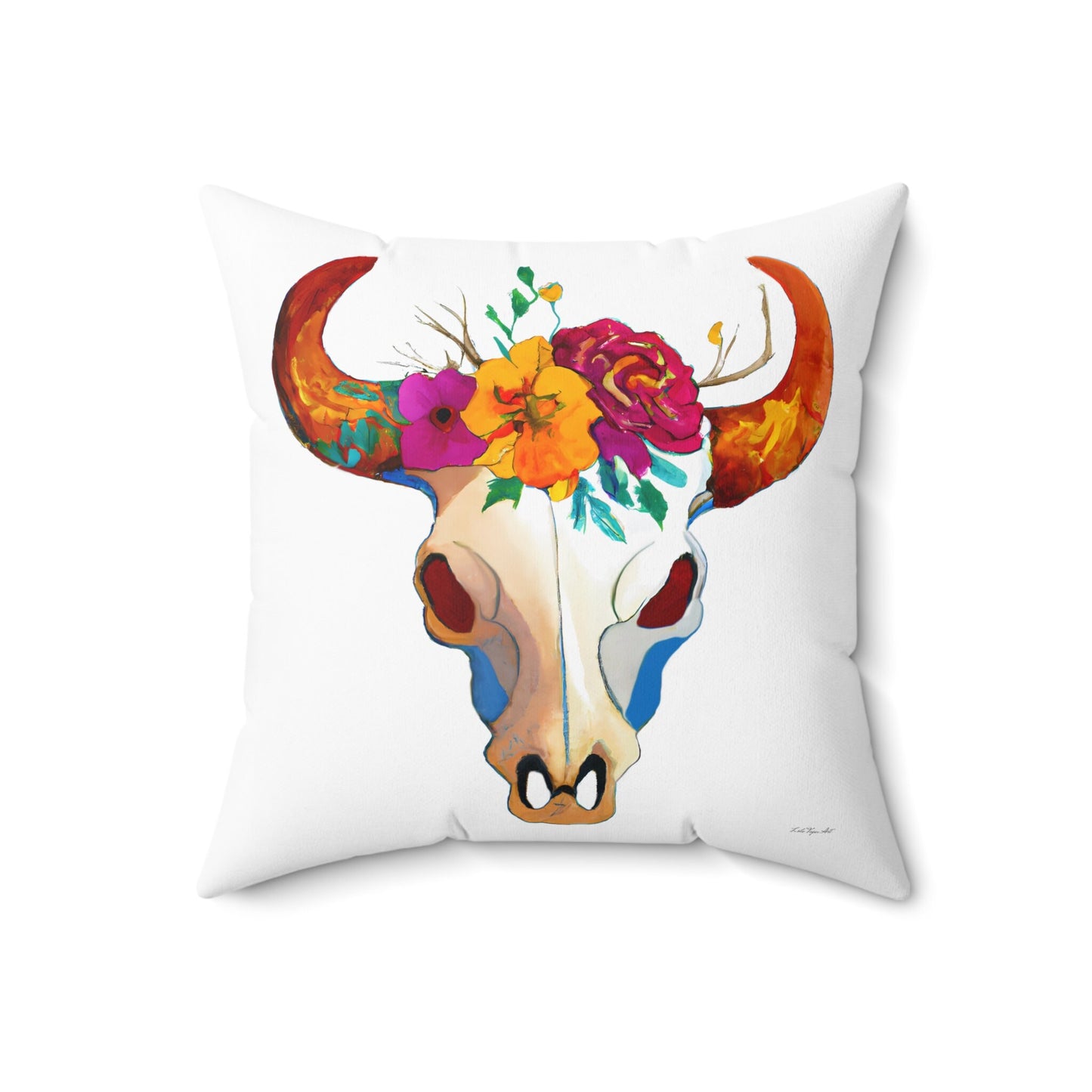 cow skull, flowers, decorative pillow, living room pillow, bedroom pillow, throw pillow, pillows, decorative pillows, accent pillow - LOLA VEGAS ART