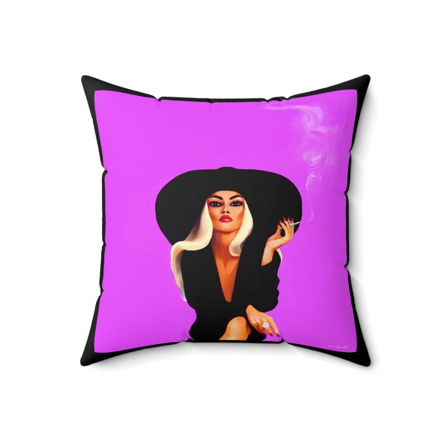 woman in hat, smoking, decorative pillow, living room pillow, bedroom pillow, throw pillow, pillows, decorative pillows, accent pillow - LOLA VEGAS ART